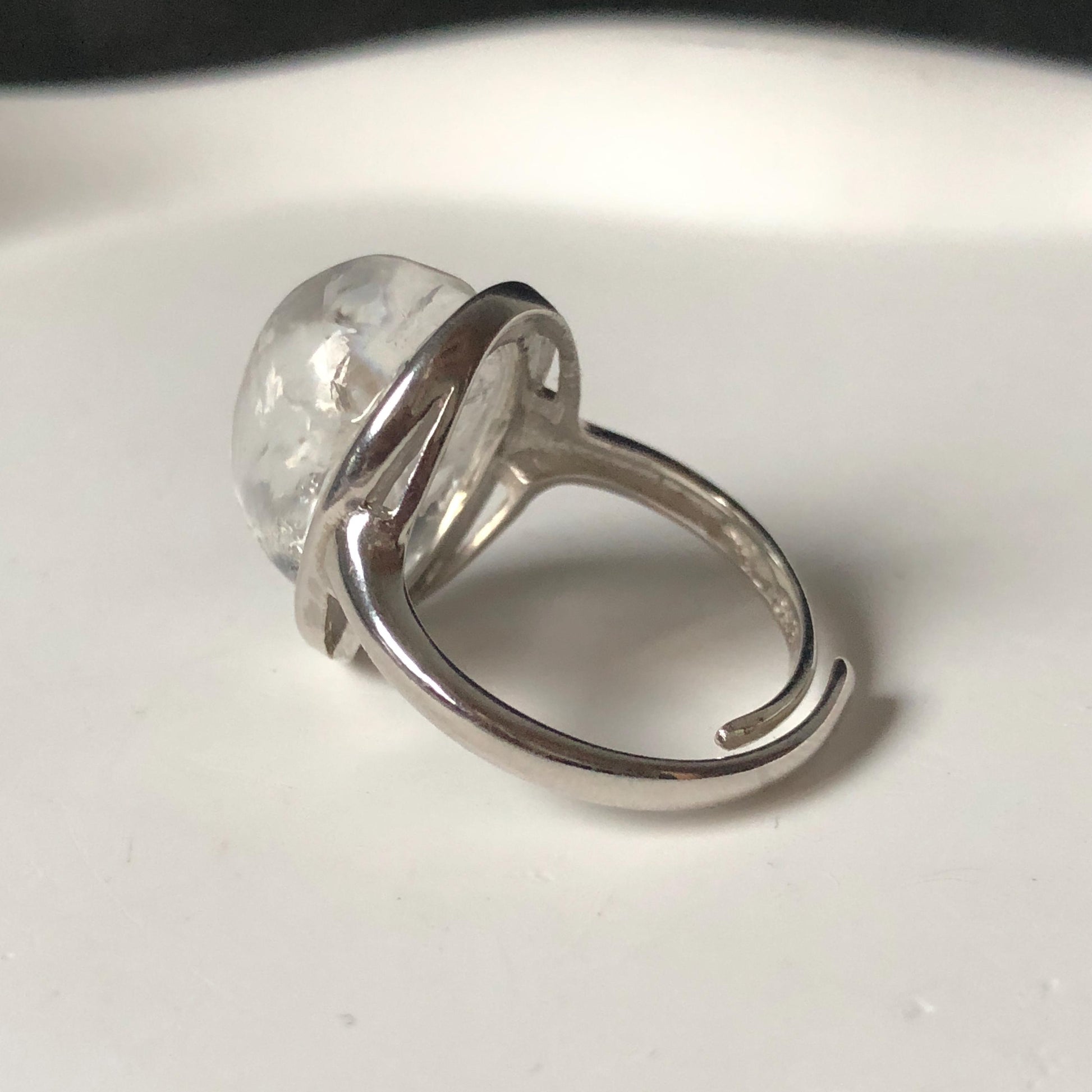 Rare-find! Polished Enhydro Quartz (Herkimer Diamond) S925 Silver Adjustable Ring: Rainbow! Moving White Sand & Big Clear Bubble Statement Ring for Women ring crystal band ring crystal cocktail ring crystal stackable ring 7 chakra crystal ring meditation crystal healing stone birthstone silver ring ring for men rainbow quartz