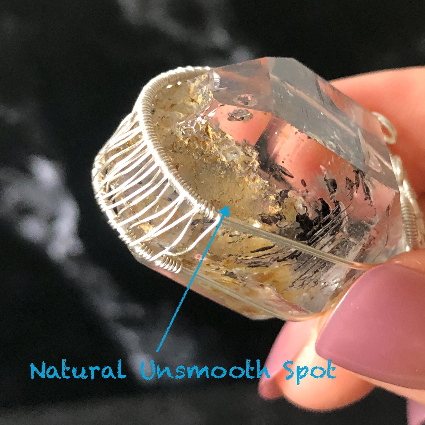 Yellow Enhydro Quartz (Herkimer Diamond) Wrapped Wire Pendant Adjustable Necklace: Rare Moving Yellow and Black Sand with Bubbles Inclusion Crystal | Natural Gemstone Birthstone Gift for her enhydro quartz sand water-fall pendant necklace choker gemstone charm stone pendant choker polished stone pendant crystal charm birthstone gift men necklace chakra crystal purify stone minerals specimen adjustable choker mica quartz mica flakes silver wire wrapped pendant inclusion quartz inclusion crystal