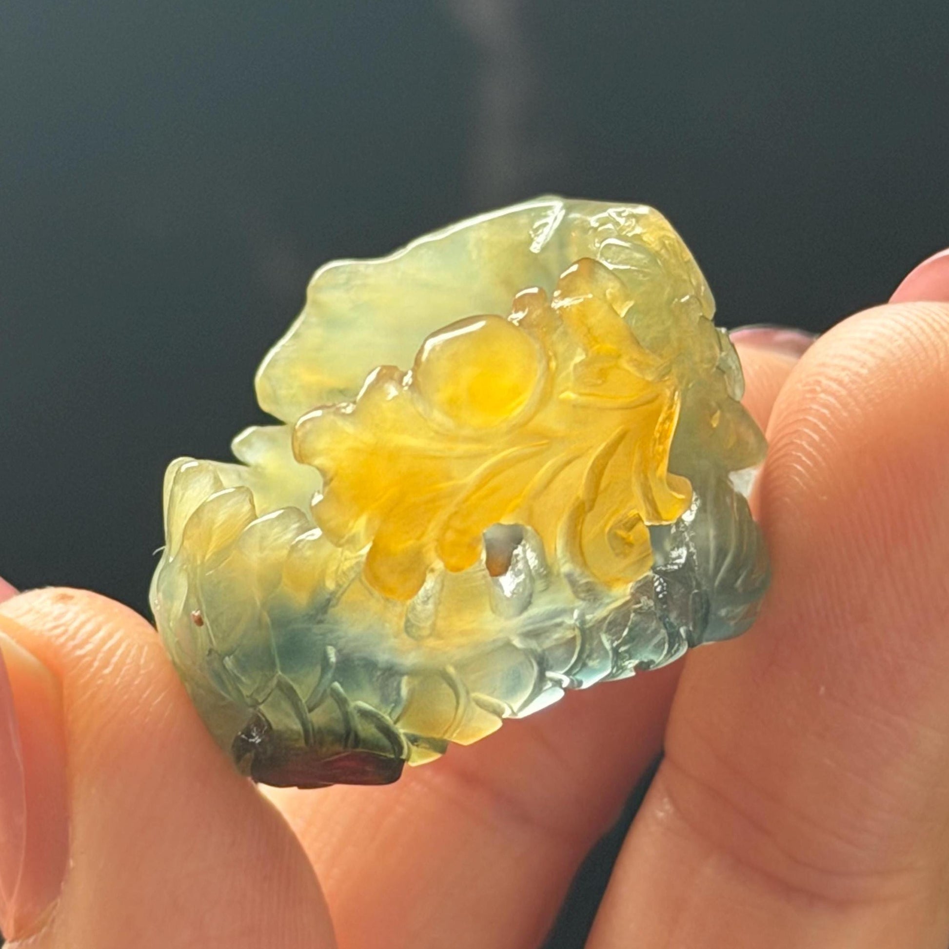 Xiu Jade Serpentine Hand Carved Spraying Fire Dragon Ring 18.4mm (US 8) : Natural Tri-colour Brown Yellow Green Jade Statement Ring Band Ring gift for her green jade carving yellow jade brown jade tri colour jade dragon carving hand engraved statement ring hand carved flower natural untreated jade handcrafted jade ring hallow out style 3D carving Stone carving Gemstone Carving dragon Lover gift jade cocktail ring jade band ring thumb ring