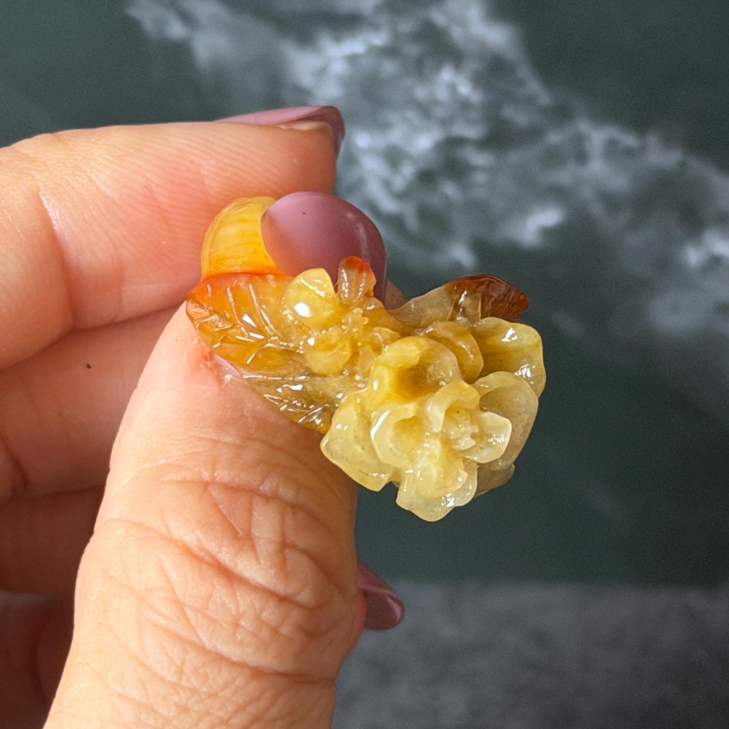 Xiu Jade (Serpentine) Hand Carved Blooming Flowers Statement Ring 15.3mm (US 4.25): Natural Bi-colour Brown Yellow Jade Pinky Ring for Women Ring Pendant Band Ring gift for her green jade carving yellow jade bi colour jade flower carving hand engraved statement ring hand carved flower natural untreated jade handcrafted jade ring hallow out style 3D carving Stone carving Gemstone Carving Flower Lover gift jade cocktail ring jade band ring