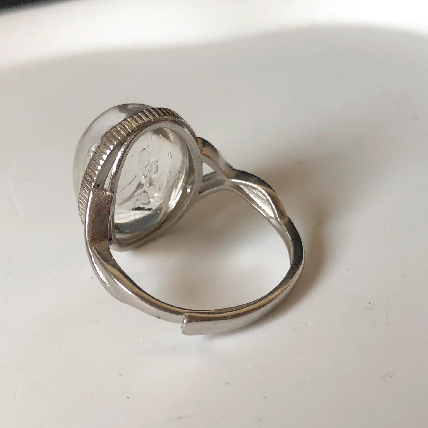 Polished Enhydro Quartz (Herkimer Diamond) S925 Silver Adjustable Ring: Rainbow! Moving Sand and Bubble Inclusion Crystal Statement Ring for Women ring crystal band ring crystal cocktail ring crystal stackable ring 7 chakra crystal ring meditation crystal healing stone birthstone silver ring ring for men rainbow quartz inclusion quartz inclusion crystal minerals specimen silver ring free size ring adjustable ring holder