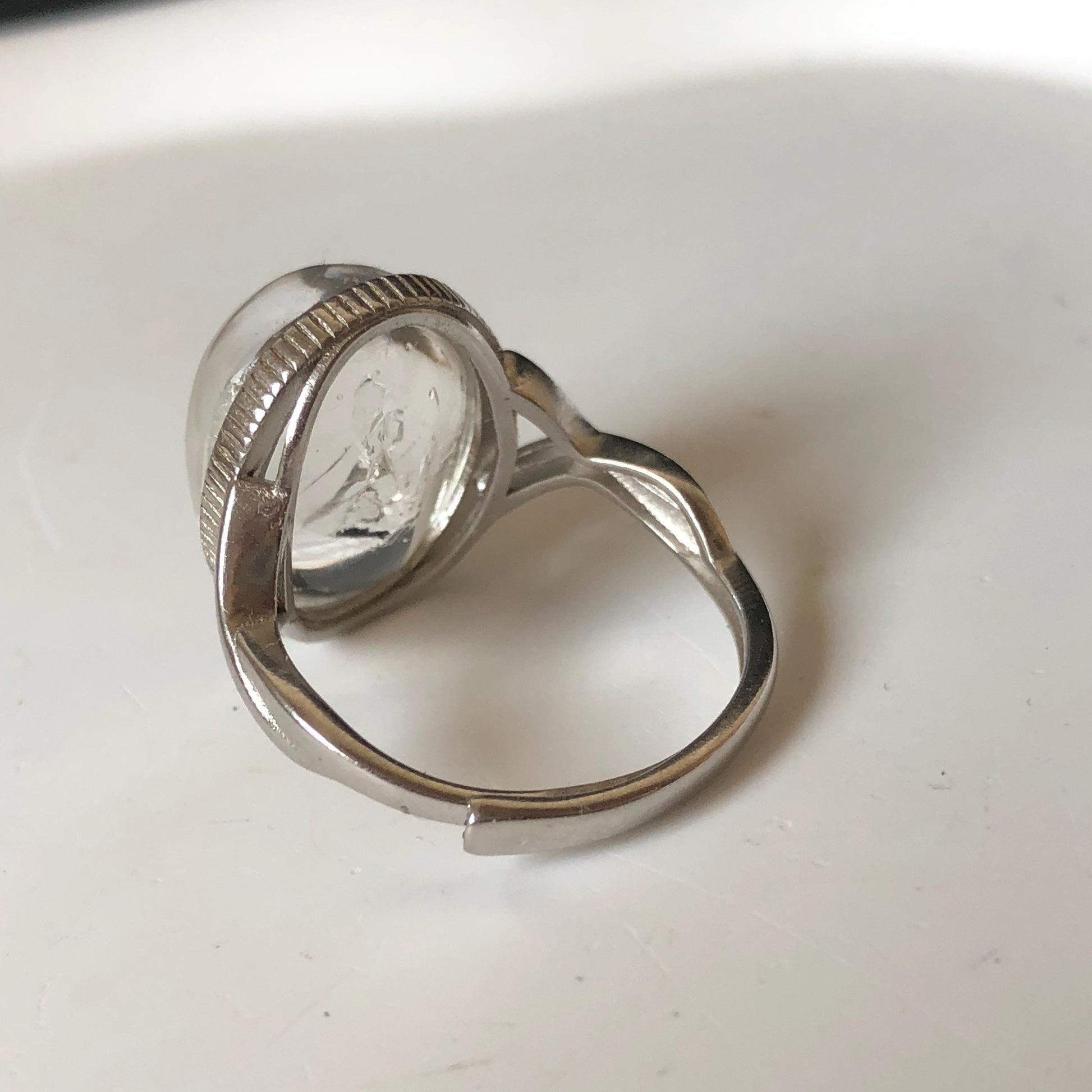 Polished Enhydro Quartz (Herkimer Diamond) S925 Silver Adjustable Ring: Rainbow! Moving Sand and Bubble Inclusion Crystal Statement Ring for Women ring crystal band ring crystal cocktail ring crystal stackable ring 7 chakra crystal ring meditation crystal healing stone birthstone silver ring ring for men rainbow quartz inclusion quartz inclusion crystal minerals specimen silver ring free size ring adjustable ring holder