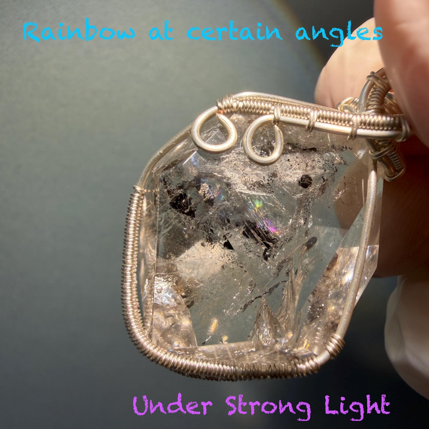 Rare Polished Enhydro Quartz (Herkimer Diamond) Mini Wire Wrapped Pendant Adjustable Necklace: Moving Sand & Black Bubble Inclusion Crystal | Natural Gemstone Birthstone Gift for her enhydro quartz sand water-fall pendant necklace choker gemstone charm stone pendant choker polished stone pendant crystal charm birthstone gift for her men necklace chakra crystal purify stone minerals specimen adjustable choker mica quartz silver wire wrapped pendant inlcusion crystal inclusion quartz jewelry
