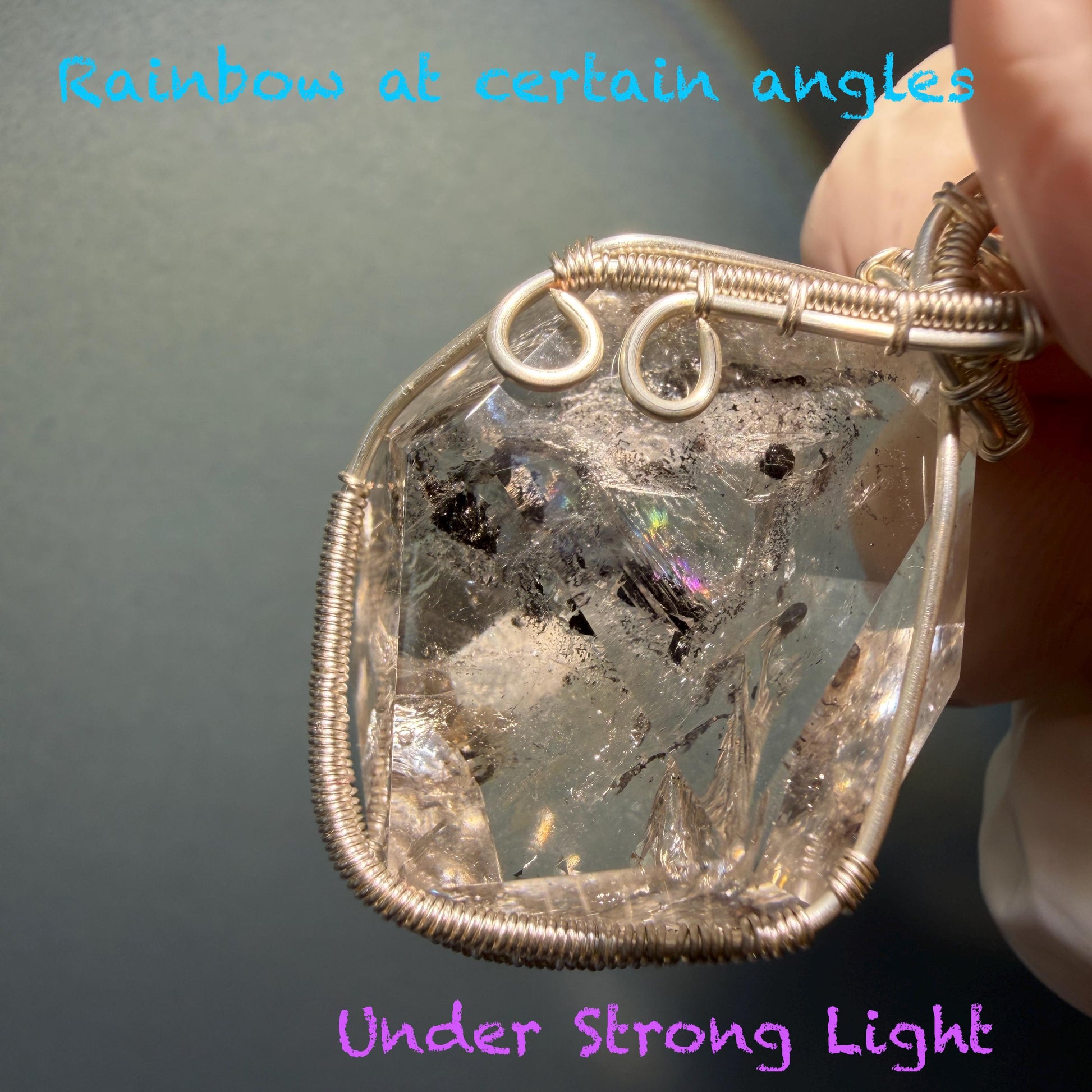 Rare Polished Enhydro Quartz (Herkimer Diamond) Mini Wire Wrapped Pendant Adjustable Necklace: Moving Sand & Black Bubble Inclusion Crystal | Natural Gemstone Birthstone Gift for her enhydro quartz sand water-fall pendant necklace choker gemstone charm stone pendant choker polished stone pendant crystal charm birthstone gift for her men necklace chakra crystal purify stone minerals specimen adjustable choker mica quartz silver wire wrapped pendant inlcusion crystal inclusion quartz jewelry