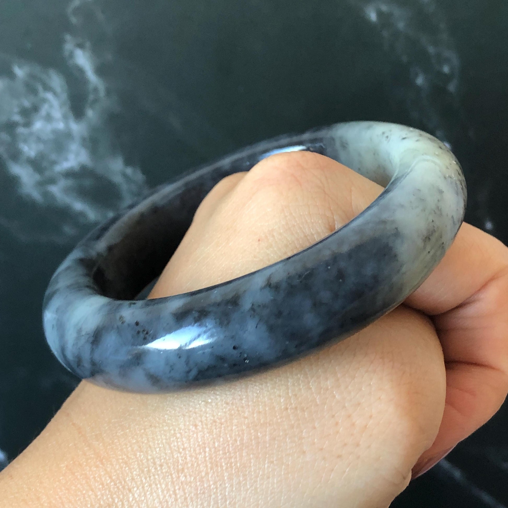 56.5mm Xiu Jade Serpentine Hand Carved Peony Flowers 55.7mm Xiu Jade Serpentine Hand Carved Lotus Flower Bangle: Natural Black White Brown Jade Handcrafted Bracelet, Stone Carving Gemstone Jewelry Gift for her wide jade bangle jade carving hand engraved stone carving natural untreated jade bracelet black jade white jade black jade brown jade handcraft jade lotus carving flower carving chinese jade vintage bangle antique bracelet sesame bracelet multi colour jade