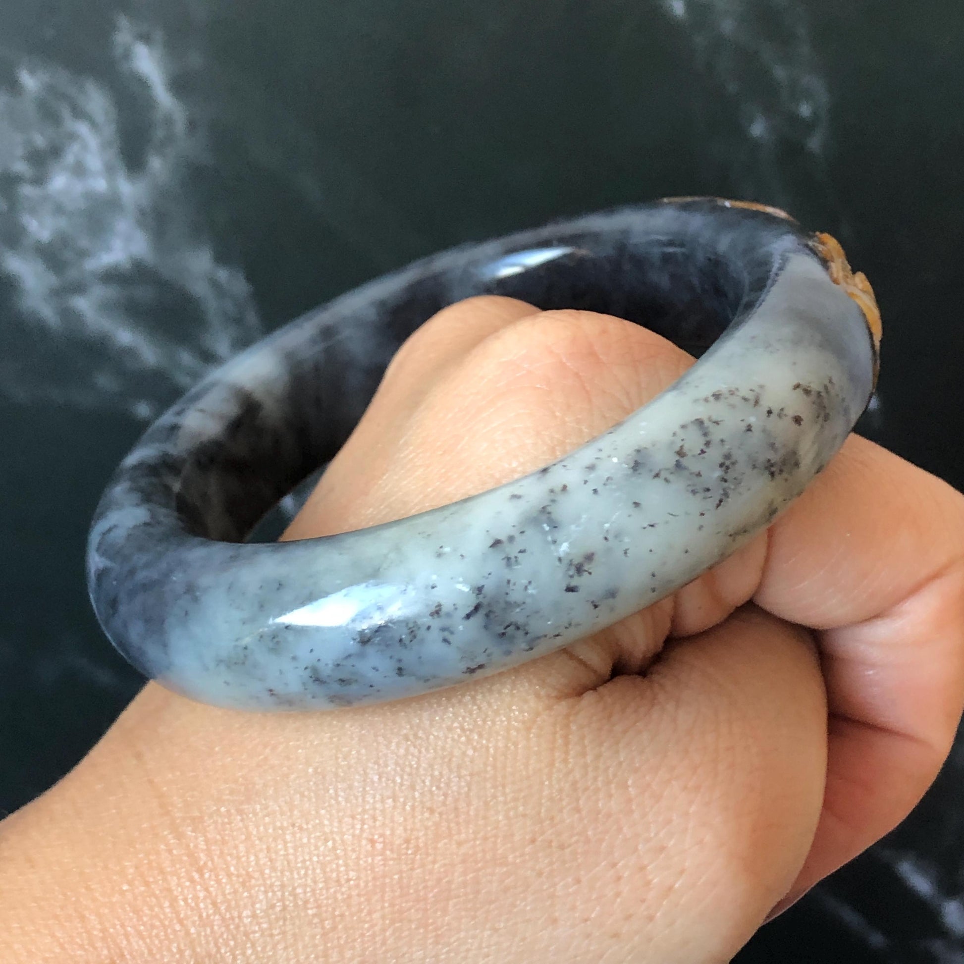 56.5mm Xiu Jade Serpentine Hand Carved Peony Flowers 55.7mm Xiu Jade Serpentine Hand Carved Lotus Flower Bangle: Natural Black White Brown Jade Handcrafted Bracelet, Stone Carving Gemstone Jewelry Gift for her wide jade bangle jade carving hand engraved stone carving natural untreated jade bracelet black jade white jade black jade brown jade handcraft jade lotus carving flower carving chinese jade vintage bangle antique bracelet sesame bracelet multi colour jade