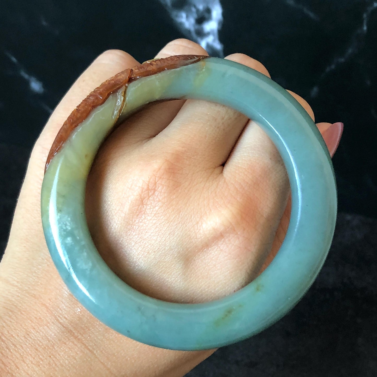 55.4mm Xiu Jade Serpentine Hand Carved Lotus Flower Bangle: Natural Green Brown White Jade Handcrafted Bracelet, Stone Carving Gemstone Jewelry  Gift for her wide jade bangle jade carving hand engraved stone carving natural untreated jade bracelet black jade white jade black jade brown jade handcraft jade lotus carving flower carving chinese jade vintage bangle antique bracelet sesame bracelet multi colour jade