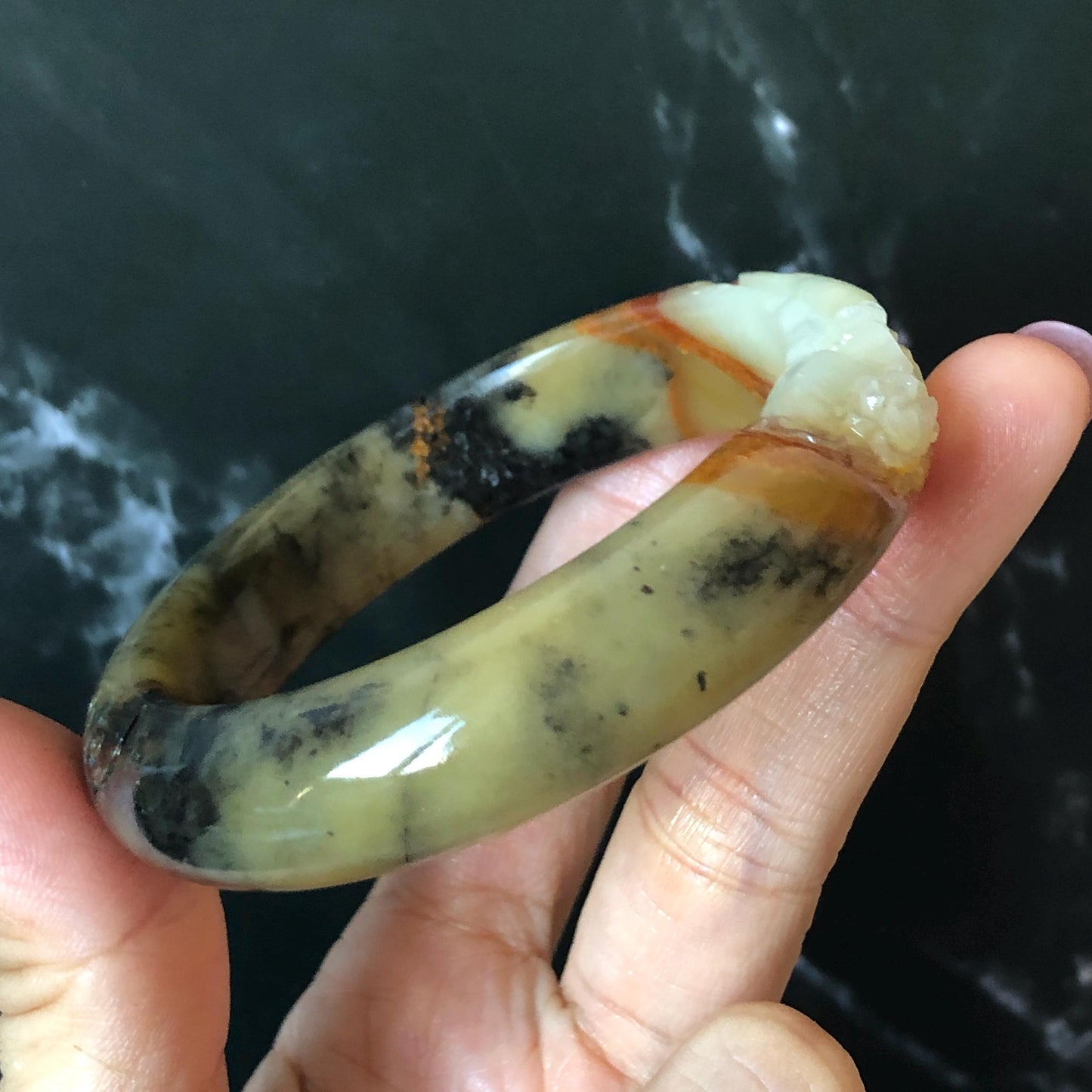 56mm Xiu Jade Serpentine Hand Carved Peony Flowers Bangle: Natural White Brown Yellow Green Jade Handcrafted Bracelet, Stone Carving Gemstone Jewelry Gemstone Jewelry Gift for her wide jade bangle jade carving hand engraved stone carving natural untreated jade bracelet green jade yellow jade brown jade handcraft jade peony carving flower carving chinese jade vintage bangle antique bracelet