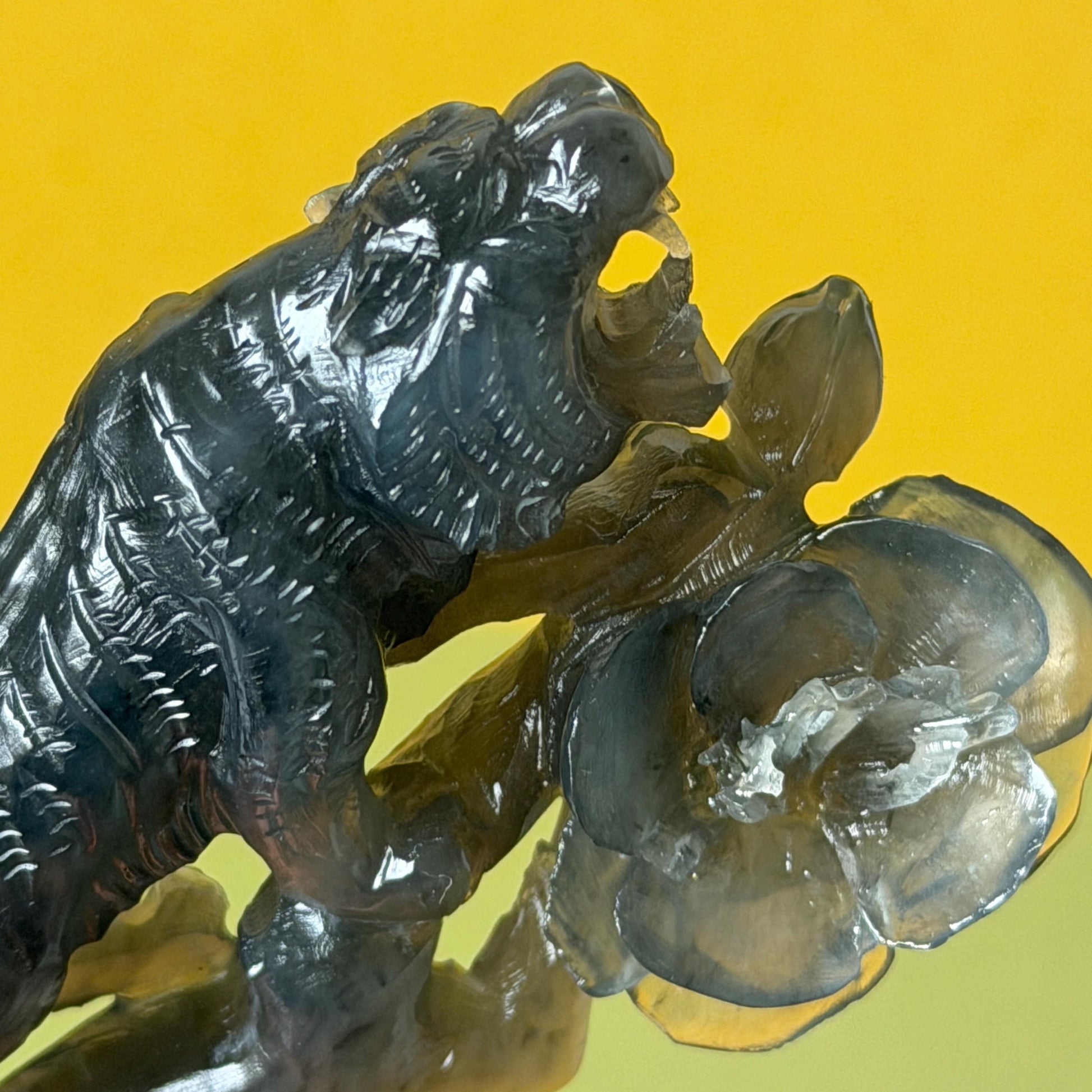 Xiu Jade (Serpentine) Hand Carved Tiger & Rose Hair Pin: Natural Handcrafted Black Jade Hair Stick with Certificate | Asian Chinese Vintage Hair Fork Gift black jade carving hand engraved tiger hairpins hand carved hair stick cat carving tiger carving black tiger hair fork flower carving natural untreated jade with  japanese hair stick korean hair fork chinese hair pins hanfu hairpins vintage hair comb tiger lover gift gothic hairpins jade hair accessory carved hair jewelry rose carving