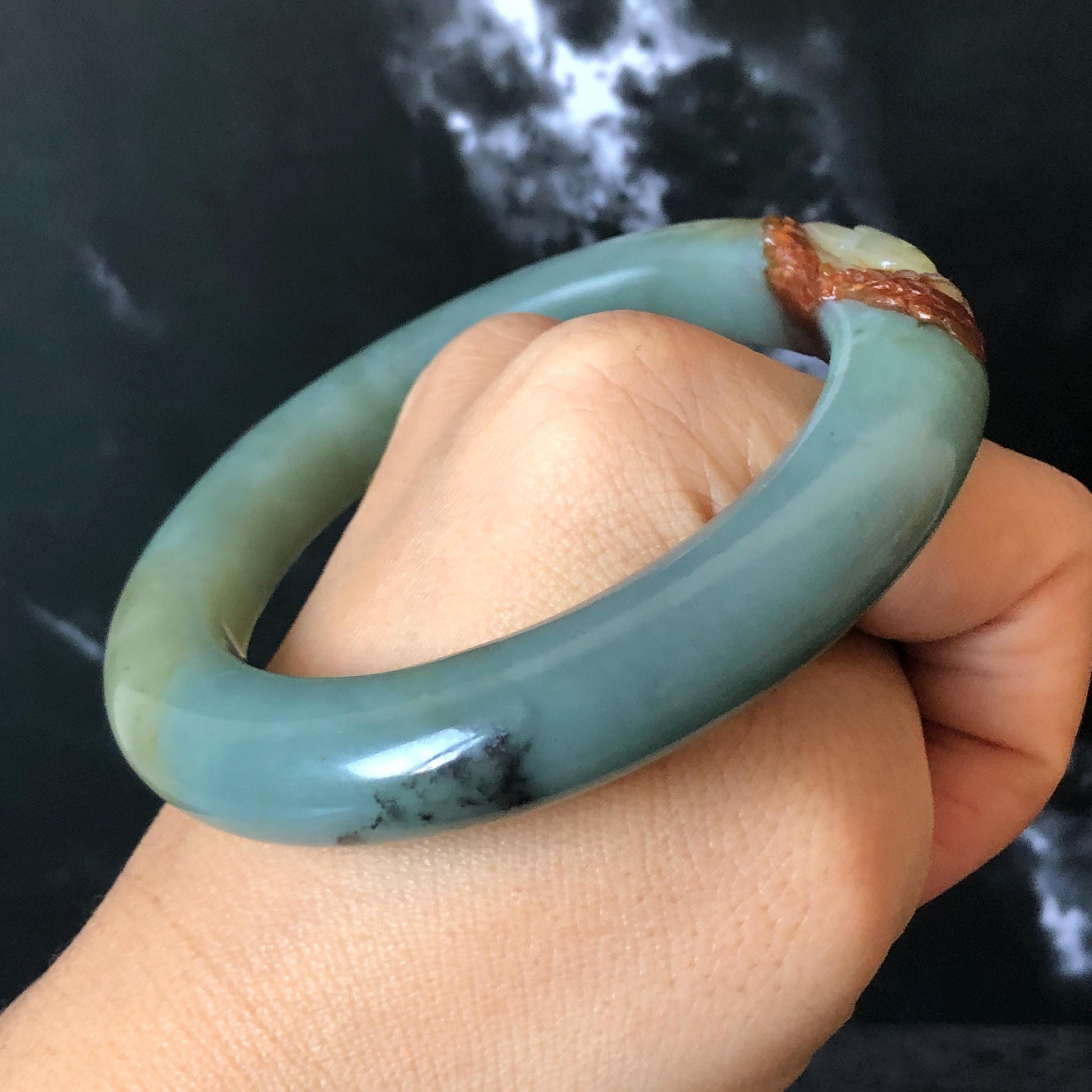 55.3mm Xiu Jade Serpentine Hand Carved Rabbit & Radish Bangle: Natural White Brown Yellow Green Jade Handcrafted Bracelet, Stone Carving Gemstone Jewelry Gift for her wide jade bangle jade carving hand engraved stone carving natural untreated jade bracelet green jade yellow jade brown jade handcraft jade peony carving flower carving chinese jade vintage bangle antique bracelet