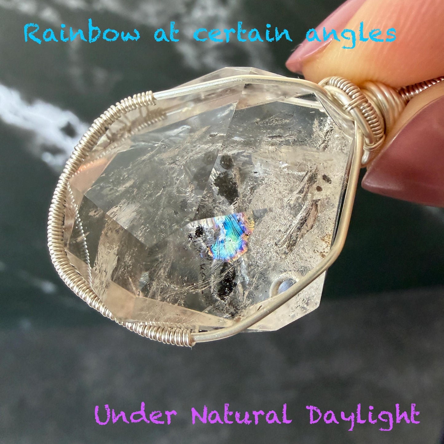 Rare Polished Enhydro Quartz (Herkimer Diamond) Mini Wire Wrapped Pendant Adjustable Necklace: Moving Sand & Black Bubble Inclusion Crystal | Natural Gemstone Birthstone Gift for her enhydro quartz sand water-fall pendant necklace choker gemstone charm stone pendant choker polished stone pendant crystal charm birthstone gift for her men necklace chakra crystal purify stone minerals specimen adjustable choker mica quartz silver wire wrapped pendant inlcusion crystal inclusion quartz jewelry