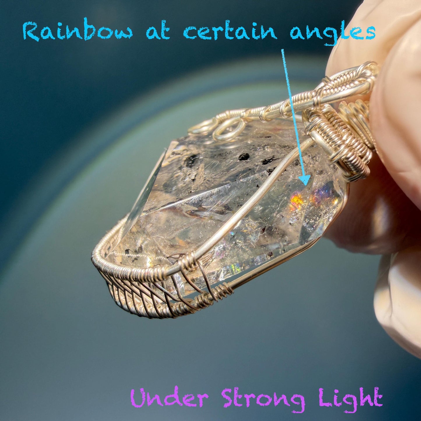 Rare Polished Enhydro Quartz (Herkimer Diamond) Mini Wire Wrapped Pendant Adjustable Necklace: Moving Sand & Black Bubble Inclusion Crystal | Natural Gemstone Birthstone Gift for her enhydro quartz sand water-fall pendant necklace choker gemstone charm stone pendant choker polished stone pendant crystal charm birthstone gift for her men necklace chakra crystal purify stone minerals specimen adjustable choker mica quartz silver wire wrapped pendant inlcusion crystal inclusion quartz jewelry