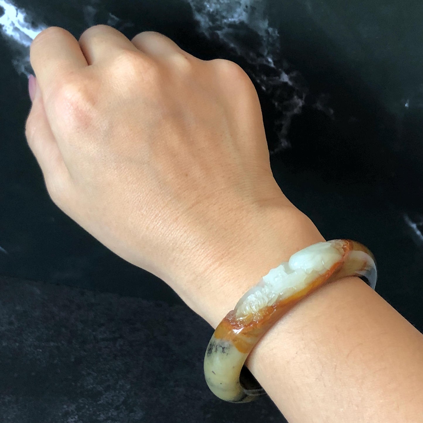 56mm Xiu Jade Serpentine Hand Carved Peony Flowers Bangle: Natural White Brown Yellow Green Jade Handcrafted Bracelet, Stone Carving Gemstone Jewelry Gemstone Jewelry Gift for her wide jade bangle jade carving hand engraved stone carving natural untreated jade bracelet green jade yellow jade brown jade handcraft jade peony carving flower carving chinese jade vintage bangle antique bracelet