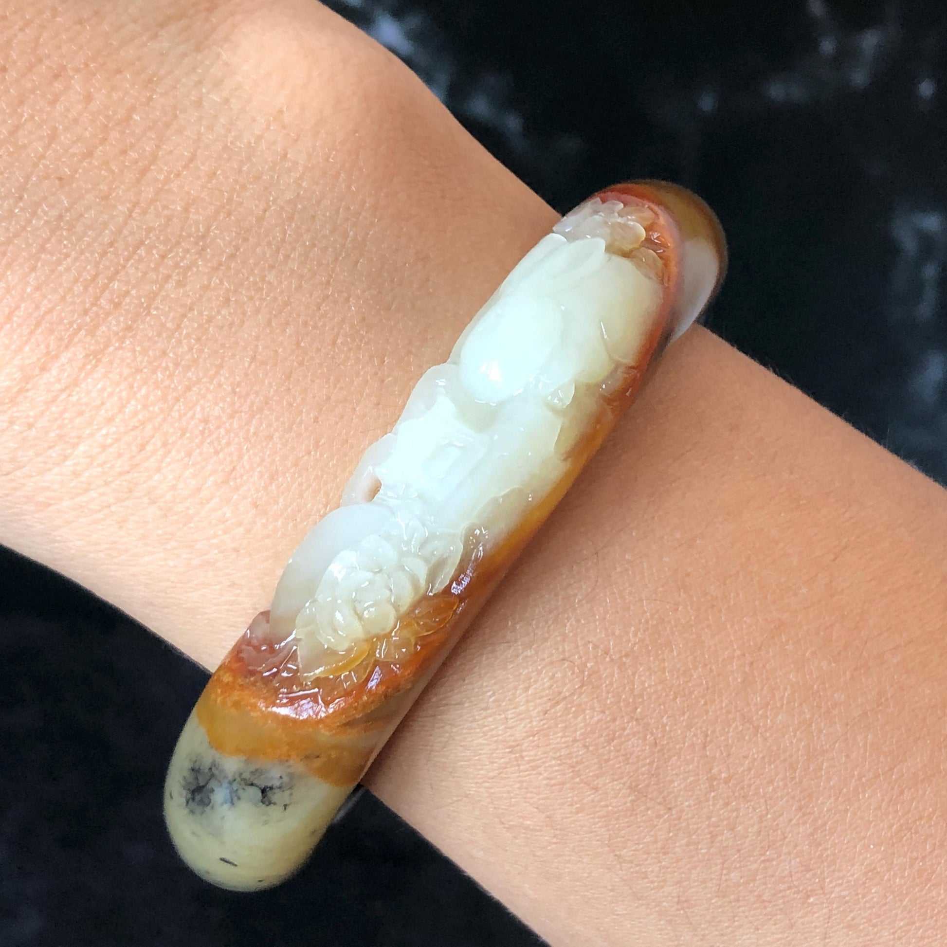 56mm Xiu Jade Serpentine Hand Carved Peony Flowers Bangle: Natural White Brown Yellow Green Jade Handcrafted Bracelet, Stone Carving Gemstone Jewelry Gemstone Jewelry Gift for her wide jade bangle jade carving hand engraved stone carving natural untreated jade bracelet green jade yellow jade brown jade handcraft jade peony carving flower carving chinese jade vintage bangle antique bracelet