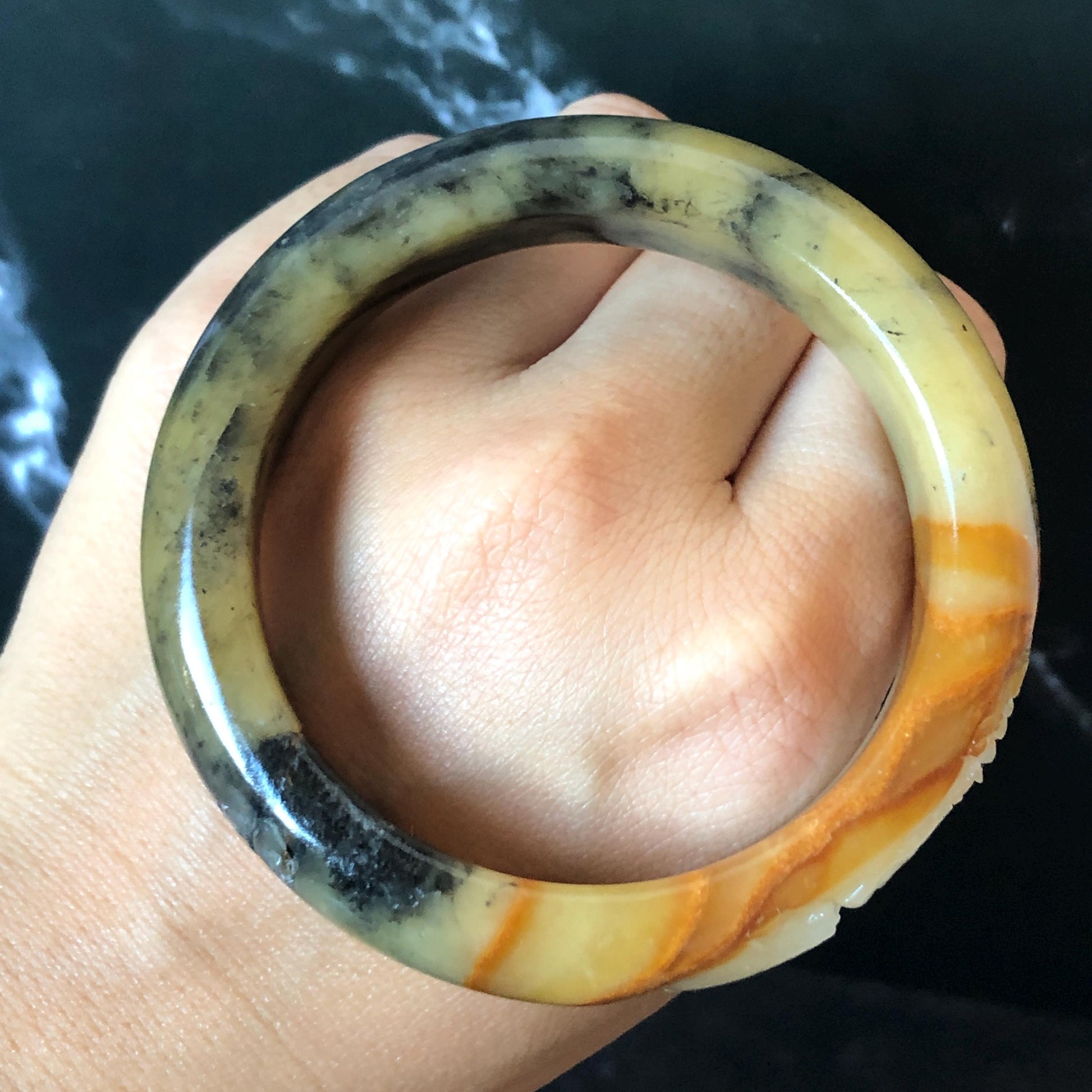 56mm Xiu Jade Serpentine Hand Carved Peony Flowers Bangle: Natural White Brown Yellow Green Jade Handcrafted Bracelet, Stone Carving Gemstone Jewelry Gemstone Jewelry Gift for her wide jade bangle jade carving hand engraved stone carving natural untreated jade bracelet green jade yellow jade brown jade handcraft jade peony carving flower carving chinese jade vintage bangle antique bracelet