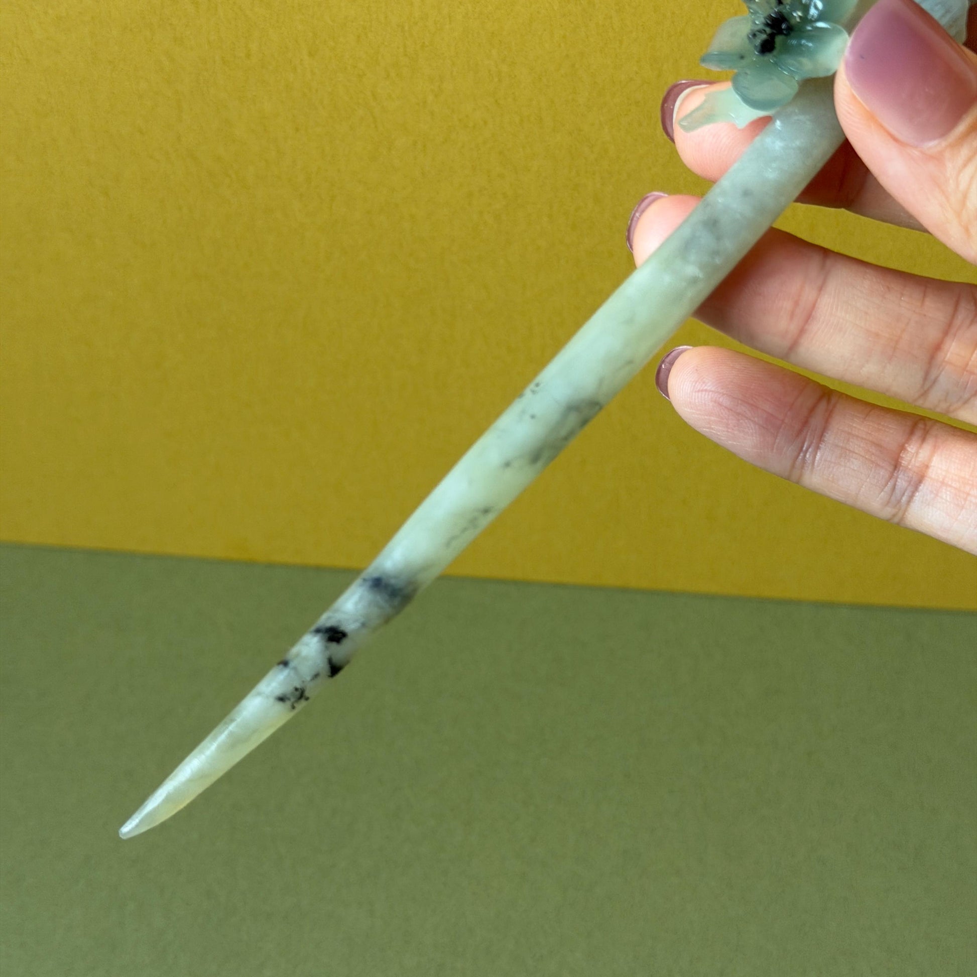 Xiu Jade Serpentine Hand Carved Cat Kitten with Butterfly Hair Pin | Natural Certified Yellow & Blue Jade Handcrafted Flower Hair Stick | Cat Lover Gift for her blue jade yellow jade brown jade carving frosty blue jade sky blue jade cat carving kitten carving hand engraved cat hair stick hand carved kitten hairpins japanese hair clip korean hair fork vintage hair comb hanfu hair pins untreated jade with certificate butterfly carving butterfly hair stick flower carving 3D stone carving