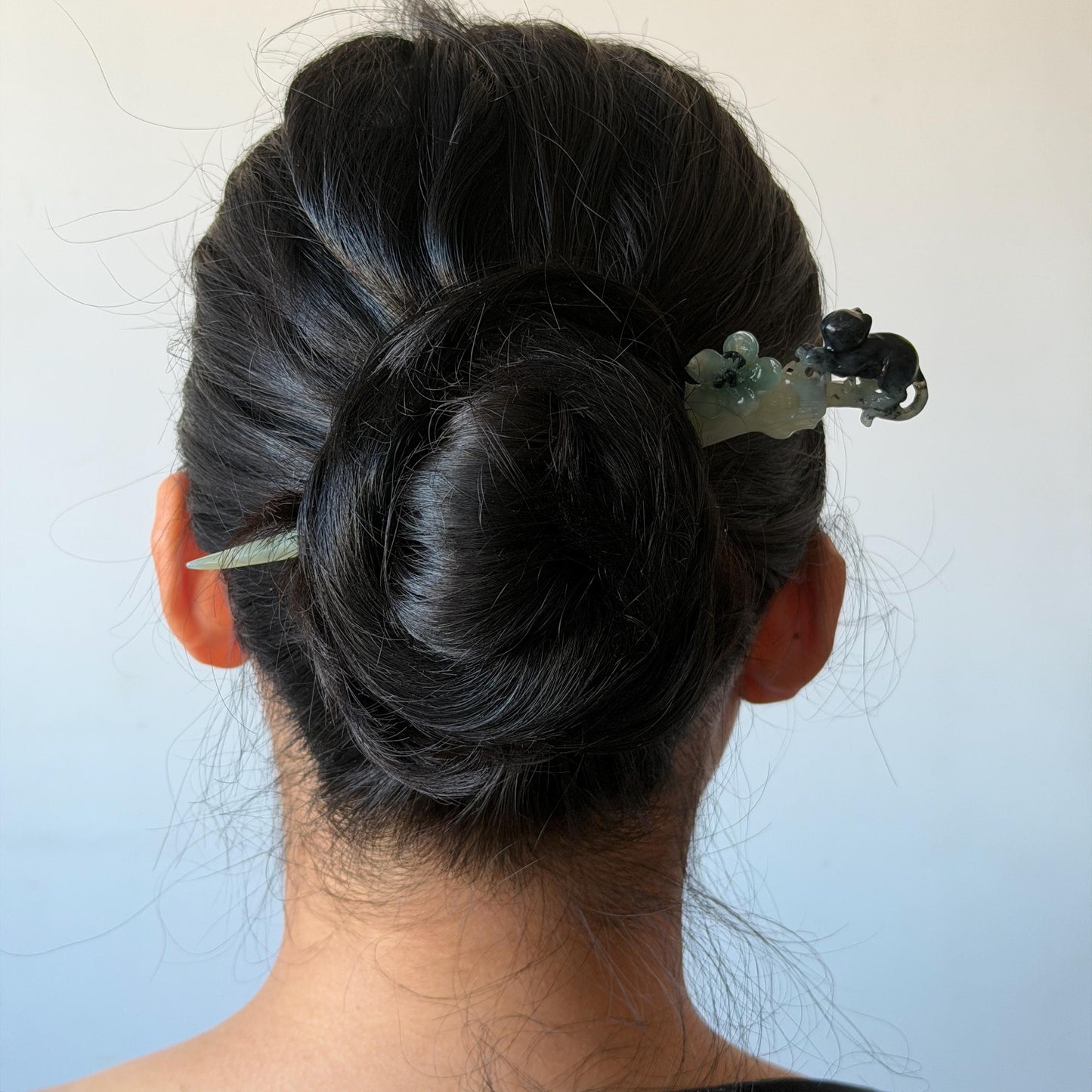 Xiu Jade Serpentine Hand Carved Cat Kitten with Butterfly Hair Pin | Natural Certified Yellow & Blue Jade Handcrafted Flower Hair Stick | Cat Lover Gift for her blue jade yellow jade brown jade carving frosty blue jade sky blue jade cat carving kitten carving hand engraved cat hair stick hand carved kitten hairpins japanese hair clip korean hair fork vintage hair comb hanfu hair pins untreated jade with certificate butterfly carving butterfly hair stick flower carving 3D stone carving