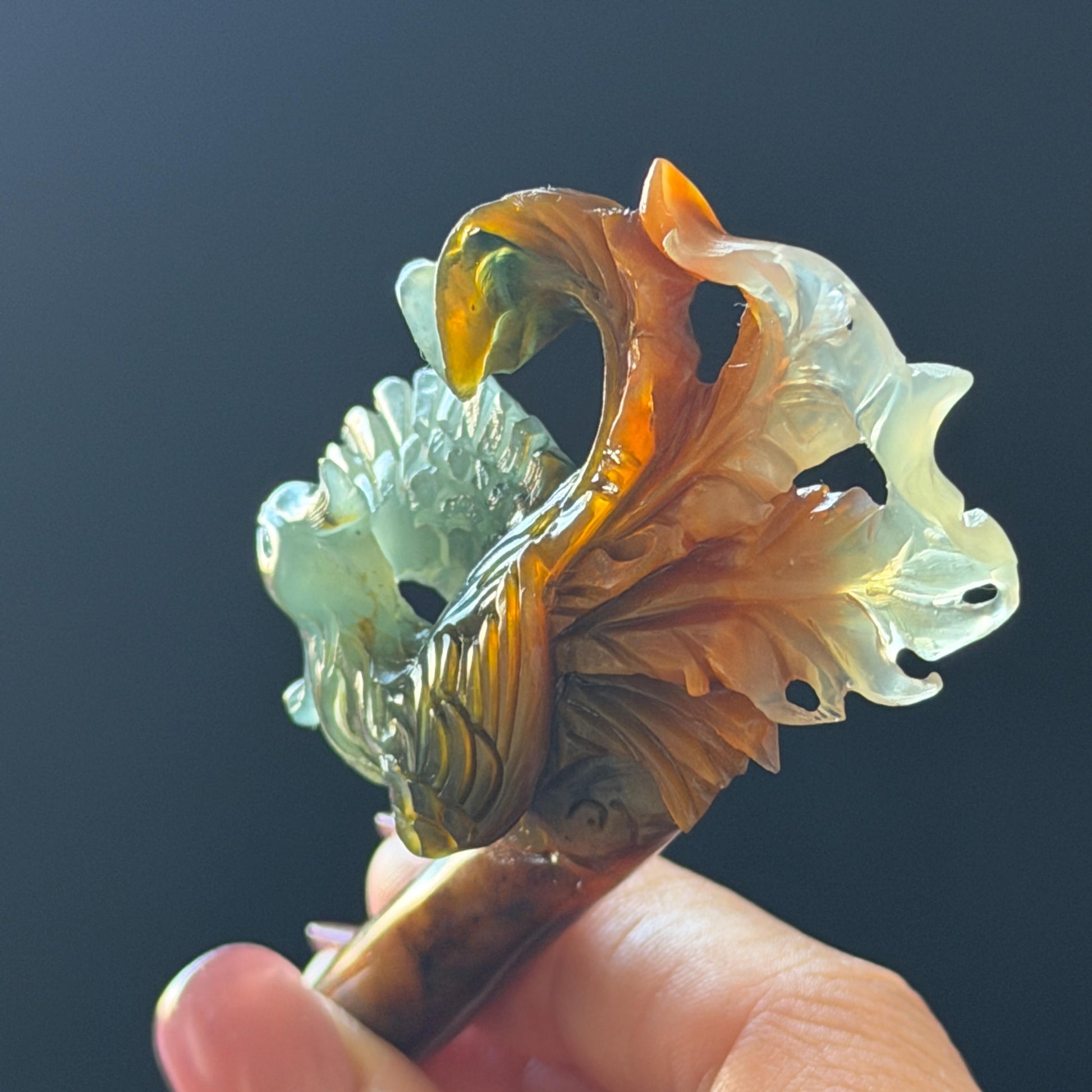 Xiu Jade (Serpentine) Hand Carved Phoenix Hair Pin: Natural Multi-coloured Brown, White, Blue Jade Hair Stick, 3D stone carving | Asian Chinese Vintage Hanfu Hair Fork gift for her blue jade green jade brown jade white jade multi color jade carving phoenix carving  certified natural jade untreated jade with certificate chinese hairpins japanese hair pins korean hair stick hanfu hair comb antique hair fork wedding headpiece