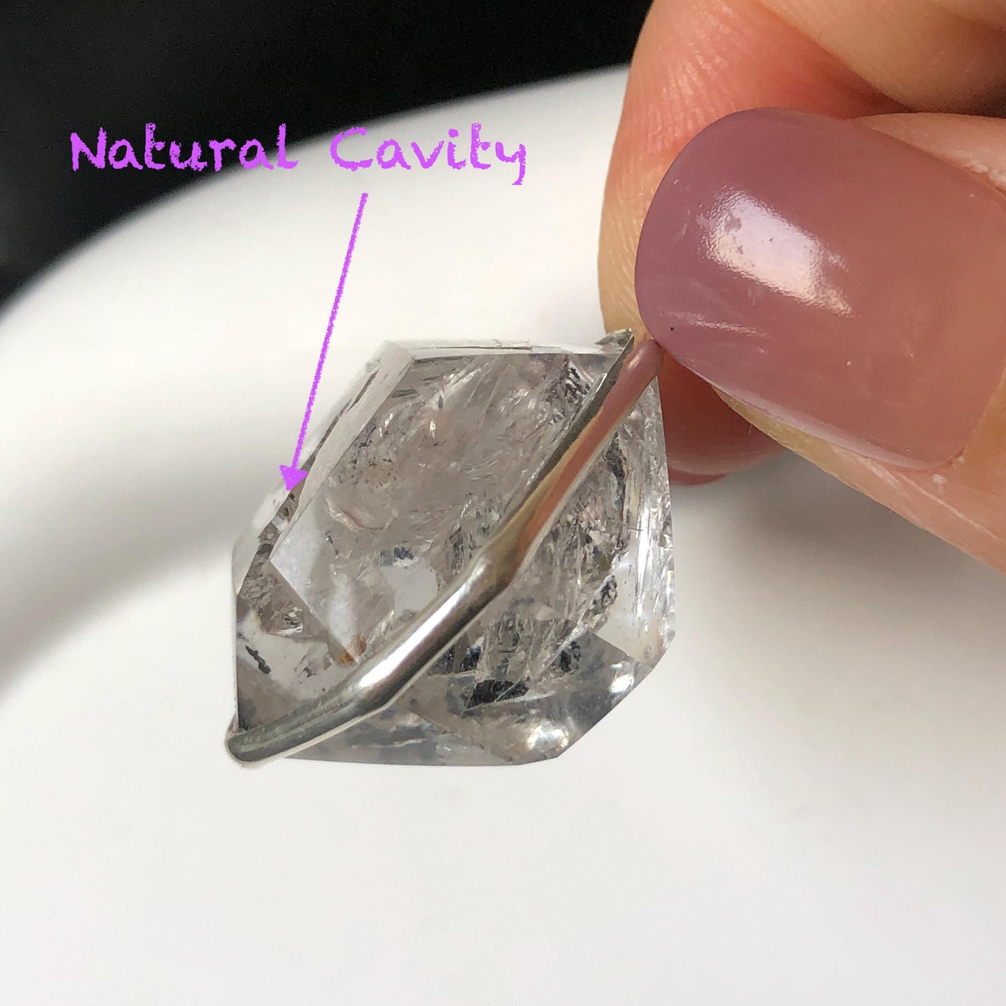 Rare Polished Enhydro Quartz (Herkimer Diamond) S925 Silver Pendant Adjustable Necklace | 2 Sites of Moving Sand & Clear Bubble Inclusion Crystal | Natural Gemstone Birthstone Gift for her men necklace chakra crystal purify stone minerals specimen adjustable choker silver pendant inclusion crystal inclusion quartz jewelry rainbow quartz choker necklace enhydro crystal S925 silver pendant