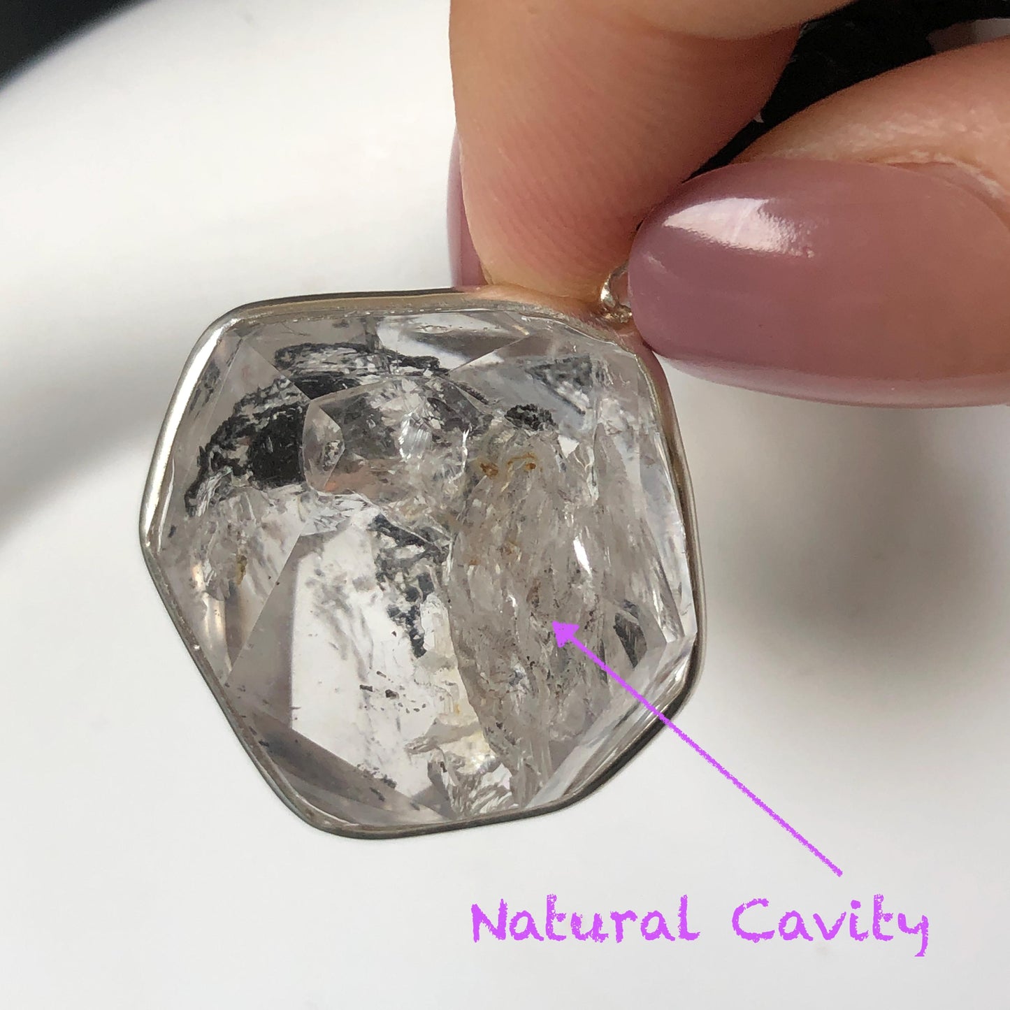 Rare Polished Enhydro Quartz (Herkimer Diamond) S925 Silver Pendant Adjustable Necklace | 2 Sites of Moving Sand & Clear Bubble Inclusion Crystal | Natural Gemstone Birthstone Gift for her men necklace chakra crystal purify stone minerals specimen adjustable choker silver pendant inclusion crystal inclusion quartz jewelry rainbow quartz choker necklace enhydro crystal S925 silver pendant