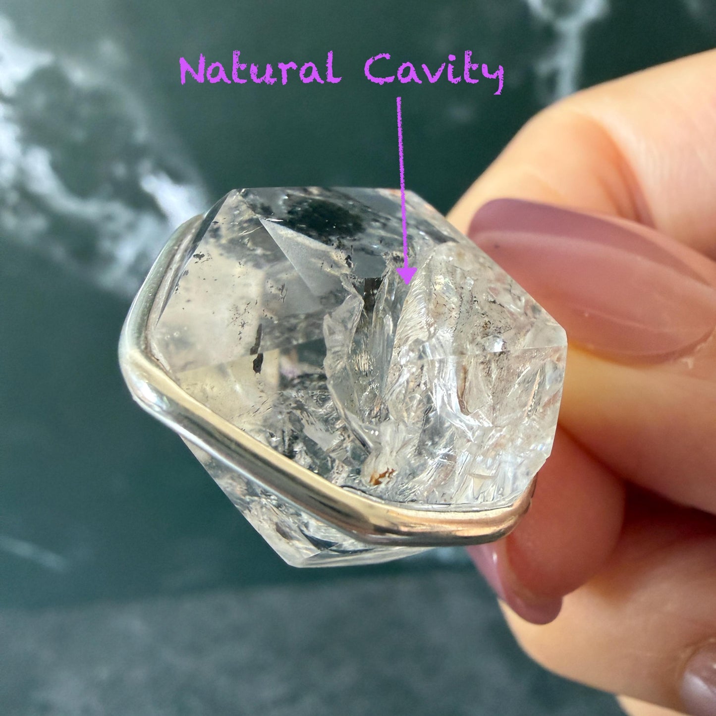 Rare Polished Enhydro Quartz (Herkimer Diamond) S925 Silver Pendant Adjustable Necklace | 2 Sites of Moving Sand & Clear Bubble Inclusion Crystal | Natural Gemstone Birthstone Gift for her men necklace chakra crystal purify stone minerals specimen adjustable choker silver pendant inclusion crystal inclusion quartz jewelry rainbow quartz choker necklace enhydro crystal S925 silver pendant