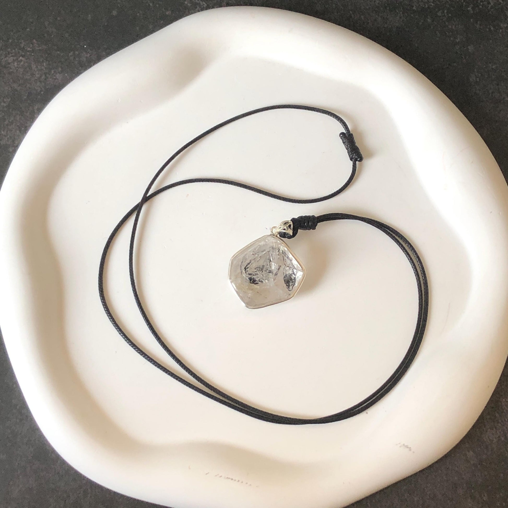 Rare Polished Enhydro Quartz (Herkimer Diamond) S925 Silver Pendant Adjustable Necklace | 2 Sites of Moving Sand & Clear Bubble Inclusion Crystal | Natural Gemstone Birthstone Gift for her men necklace chakra crystal purify stone minerals specimen adjustable choker silver pendant inclusion crystal inclusion quartz jewelry rainbow quartz choker necklace enhydro crystal S925 silver pendant