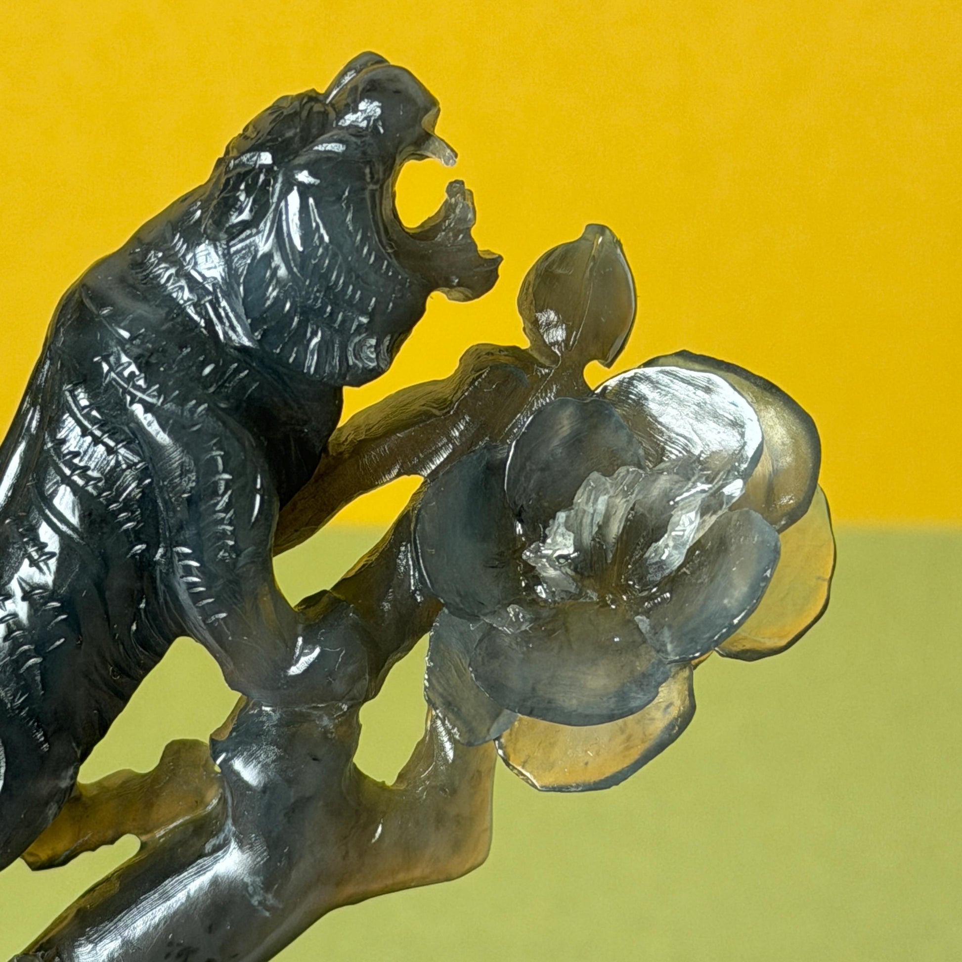 Xiu Jade (Serpentine) Hand Carved Tiger & Rose Hair Pin: Natural Handcrafted Black Jade Hair Stick with Certificate | Asian Chinese Vintage Hair Fork Gift black jade carving hand engraved tiger hairpins hand carved hair stick cat carving tiger carving black tiger hair fork flower carving natural untreated jade with  japanese hair stick korean hair fork chinese hair pins hanfu hairpins vintage hair comb tiger lover gift gothic hairpins jade hair accessory carved hair jewelry rose carving