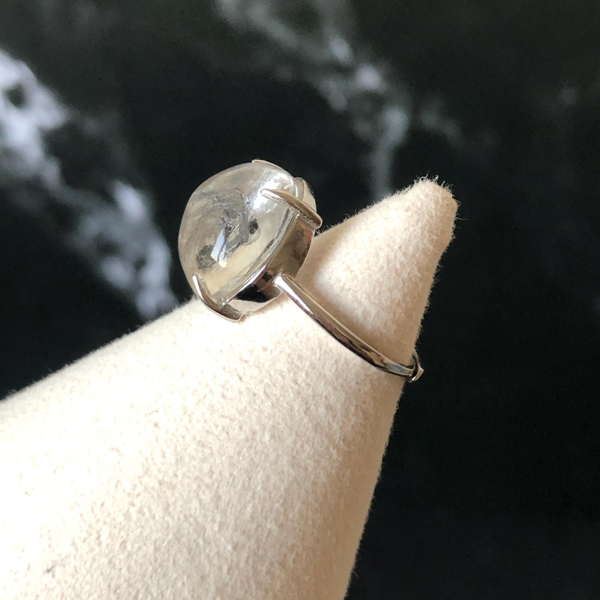Rare Polished Enhydro Quartz (Herkimer Diamond) S925 Silver Adjustable Ring: Rainbow! Moving Sand & Black Bubble Statement Ring for Women ring crystal band ring crystal cocktail ring crystal stackable ring 7 chakra crystal ring meditation crystal healing stone birthstone silver ring ring for men rainbow quartz inclusion quartz inclusion crystal minerals specimen silver ring free size ring adjustable ring holder