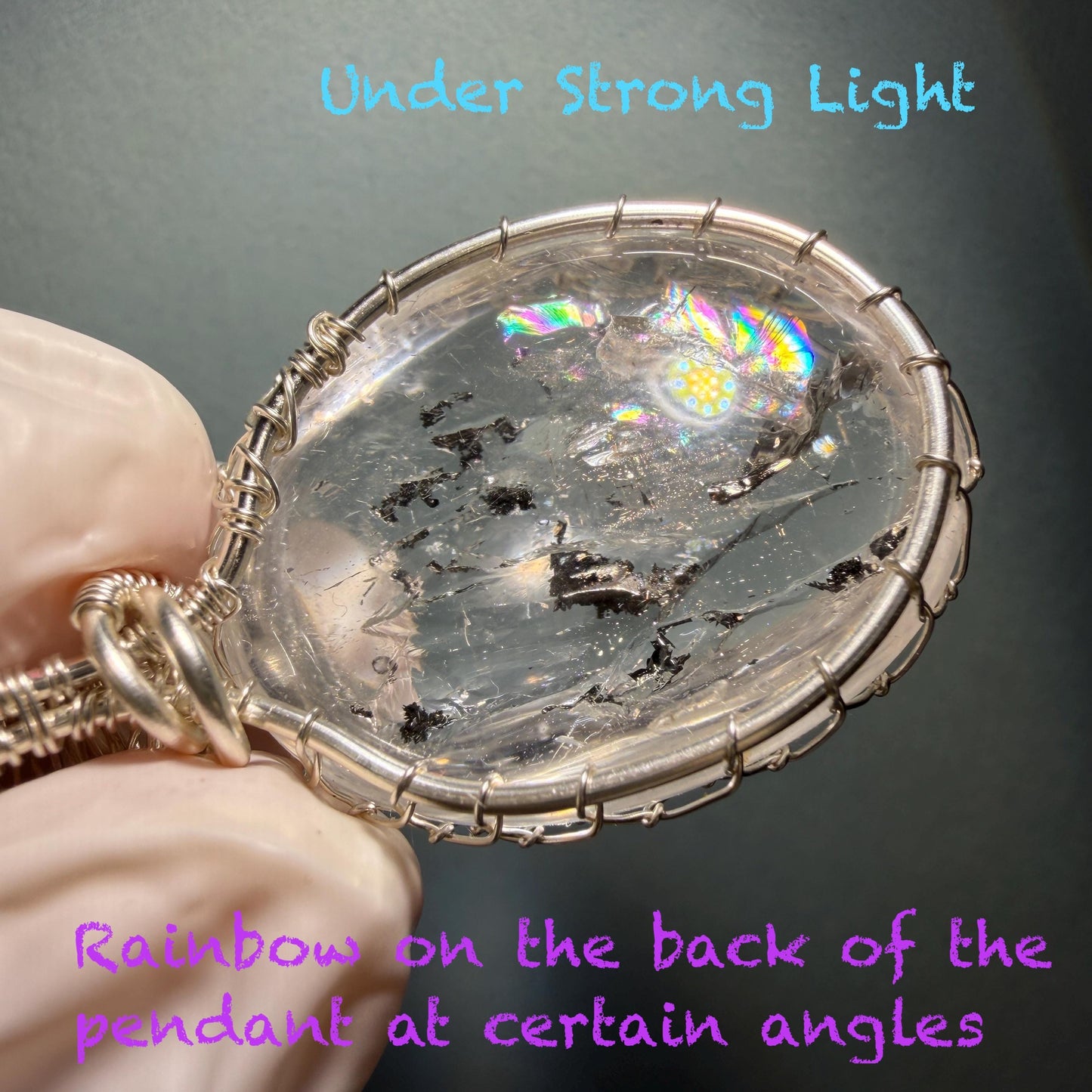 Polished Rainbow Enhydro Quartz (Herkimer Diamond) Wire Wrapped Pendant Adjustable Necklace: Moving Sand & Water Bubble Inclusion Crystal | Natural Gemstone Birthstone Gift for her men necklace chakra crystal purify stone minerals specimen adjustable choker silver pendant inclusion crystal inclusion quartz jewelry rainbow quartz choker necklace enhydro crystal S925 silver pendant