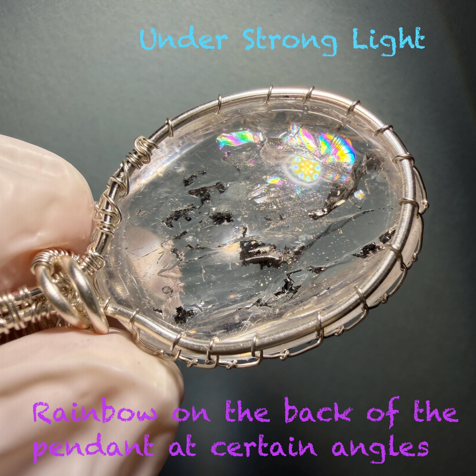 Polished Rainbow Enhydro Quartz (Herkimer Diamond) Wire Wrapped Pendant Adjustable Necklace: Moving Sand & Water Bubble Inclusion Crystal | Natural Gemstone Birthstone Gift for her men necklace chakra crystal purify stone minerals specimen adjustable choker silver pendant inclusion crystal inclusion quartz jewelry rainbow quartz choker necklace enhydro crystal S925 silver pendant