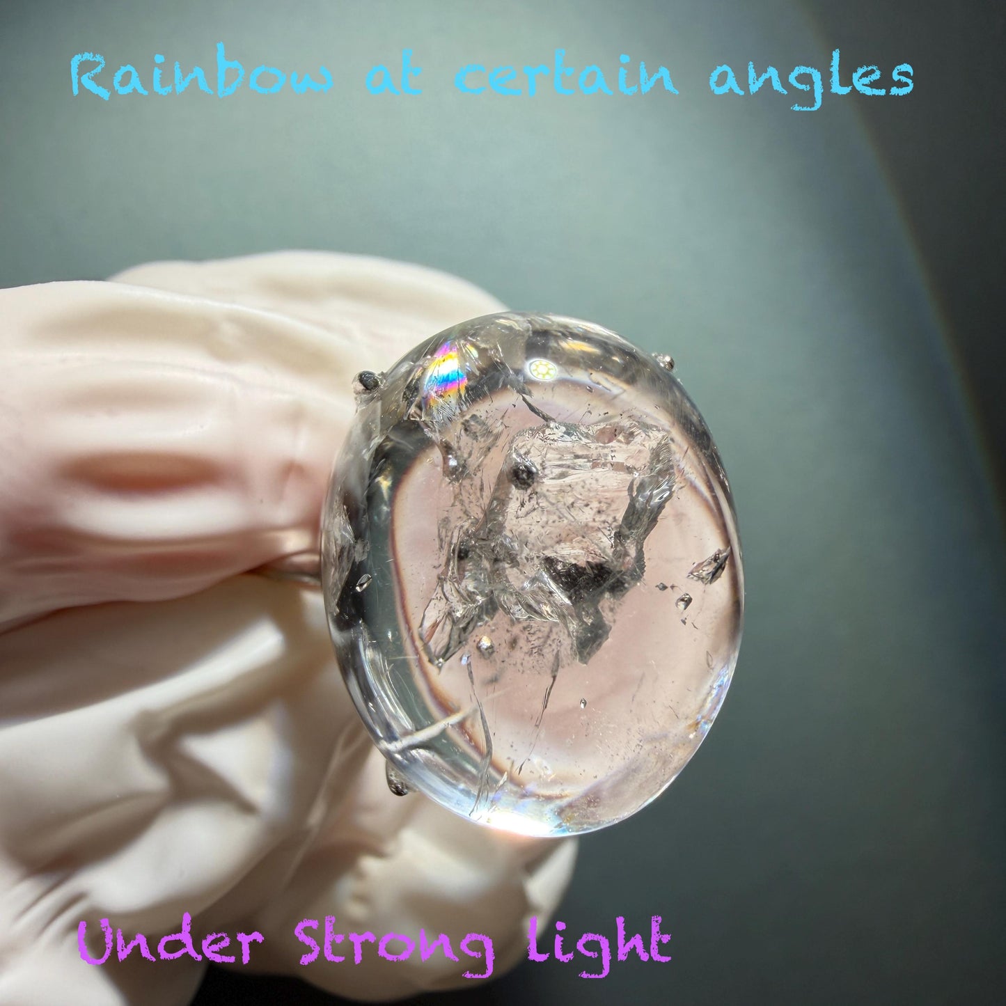 Polished Enhydro Quartz (Herkimer Diamond) S925 Silver Adjustable Ring: Mild Rainbow! Moving Sand and 2 Black Bubble Inclusion Crystal Statement Ring for Women ring crystal band ring crystal cocktail ring crystal stackable ring 7 chakra crystal ring meditation crystal healing stone birthstone silver ring ring for men rainbow quartz inclusion quartz inclusion crystal minerals specimen silver ring free size ring adjustable ring holder