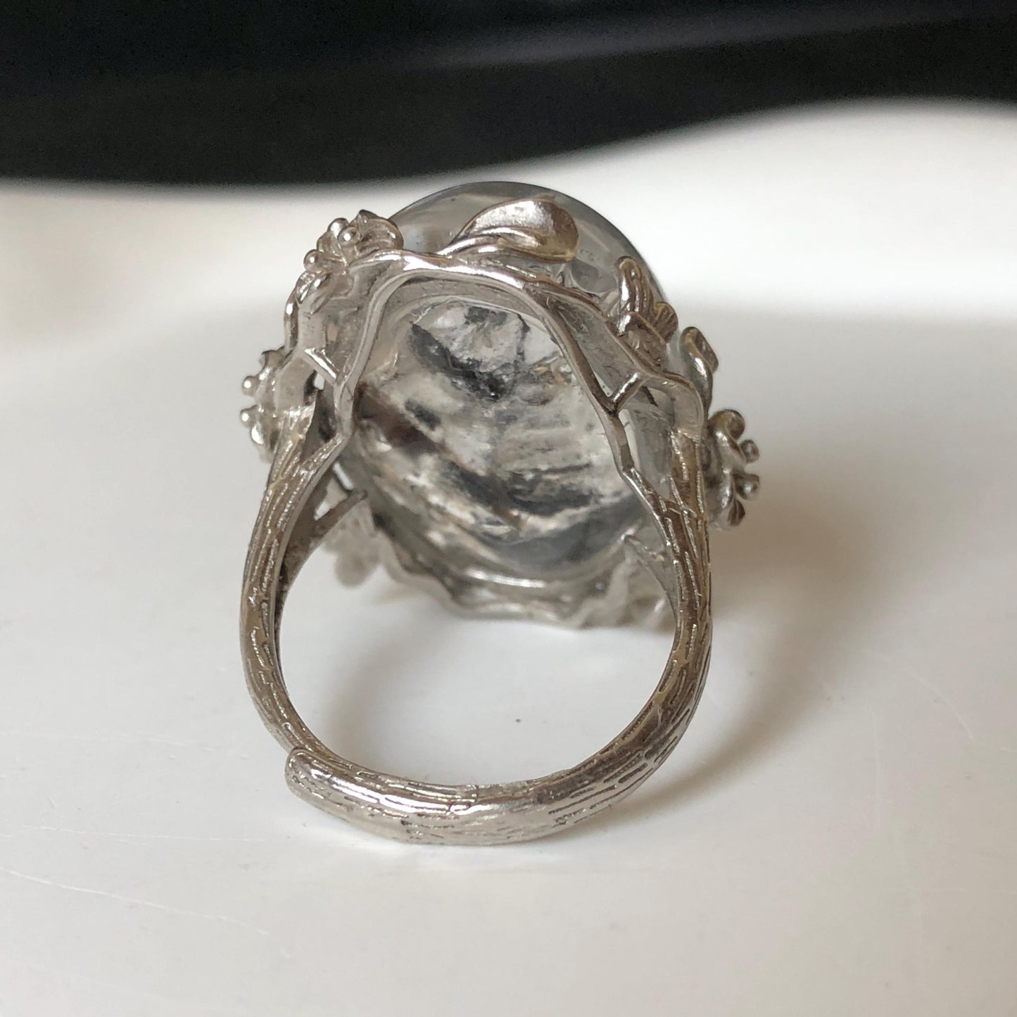 Polished Enhydro Quartz (Herkimer Diamond) S925 Silver Adjustable Ring: Rainbow! Moving Sand Waterfall and Multiple Bubble Inclusion Crystal Statement Ring for Women  ring crystal band ring crystal cocktail ring crystal stackable ring 7 chakra crystal ring meditation crystal healing stone birthstone silver ring ring for men rainbow quartz inclusion quartz inclusion crystal minerals specimen silver ring free size ring adjustable ring holder