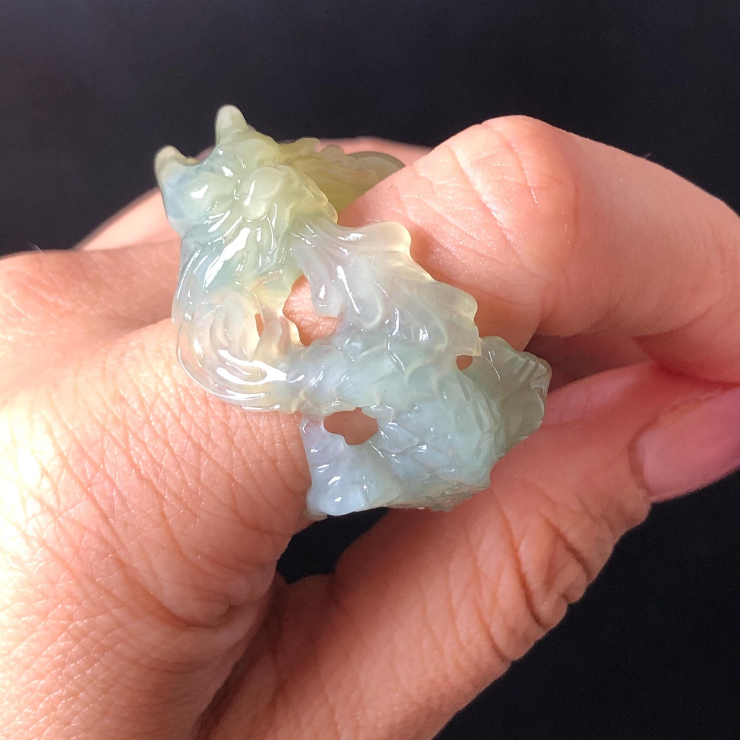 Custom Size Natural Xiu Jade Serpentine Hand Carved Green Dragon Ring 18.6mm (US 8-8.25):  Natural Jade Statement Ring for Men & Women | Crystal Stone Gemstone Ring green jade carving yellow jade bi colour jade dragon carving hand engraved statement ring hand carved flower natural untreated jade handcrafted jade ring hallow out style 3D carving Stone carving Gemstone Carving dragon Lover gift jade cocktail ring jade band ring thumb ring customized ring customised ring make to order tailor made