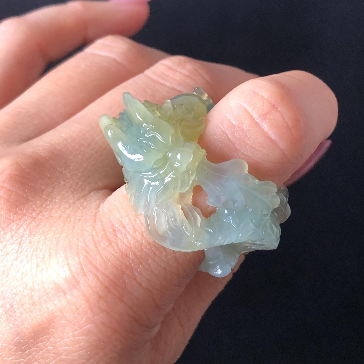 Custom Size Natural Xiu Jade Serpentine Hand Carved Green Dragon Ring 18.6mm (US 8-8.25):  Natural Jade Statement Ring for Men & Women | Crystal Stone Gemstone Ring green jade carving yellow jade bi colour jade dragon carving hand engraved statement ring hand carved flower natural untreated jade handcrafted jade ring hallow out style 3D carving Stone carving Gemstone Carving dragon Lover gift jade cocktail ring jade band ring thumb ring customized ring customised ring make to order tailor made