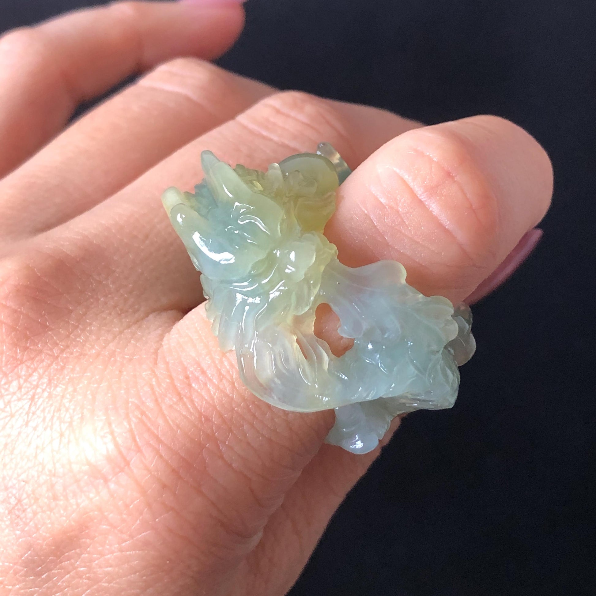 Custom Size Natural Xiu Jade Serpentine Hand Carved Green Dragon Ring 18.6mm (US 8-8.25):  Natural Jade Statement Ring for Men & Women | Crystal Stone Gemstone Ring green jade carving yellow jade bi colour jade dragon carving hand engraved statement ring hand carved flower natural untreated jade handcrafted jade ring hallow out style 3D carving Stone carving Gemstone Carving dragon Lover gift jade cocktail ring jade band ring thumb ring customized ring customised ring make to order tailor made