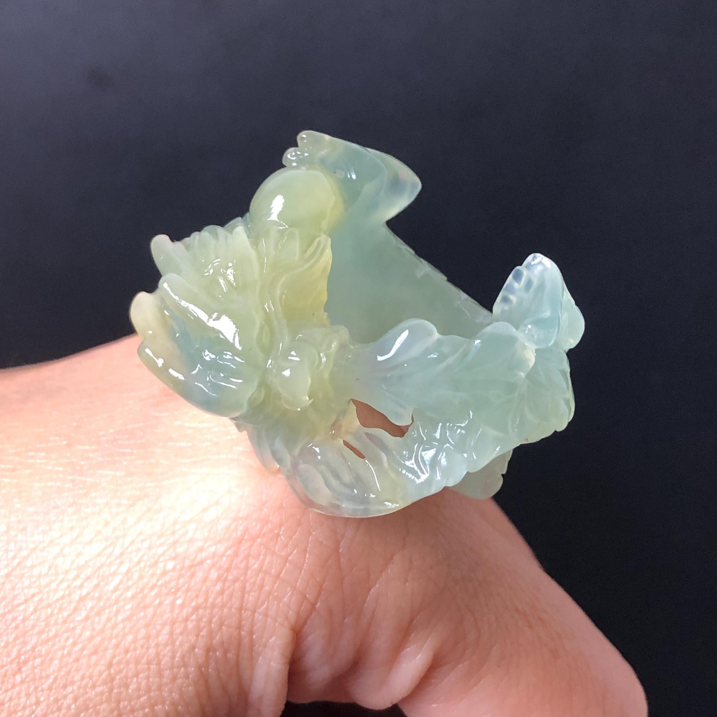 Custom Size Natural Xiu Jade Serpentine Hand Carved Green Dragon Ring 18.6mm (US 8-8.25):  Natural Jade Statement Ring for Men & Women | Crystal Stone Gemstone Ring green jade carving yellow jade bi colour jade dragon carving hand engraved statement ring hand carved flower natural untreated jade handcrafted jade ring hallow out style 3D carving Stone carving Gemstone Carving dragon Lover gift jade cocktail ring jade band ring thumb ring customized ring customised ring make to order tailor made