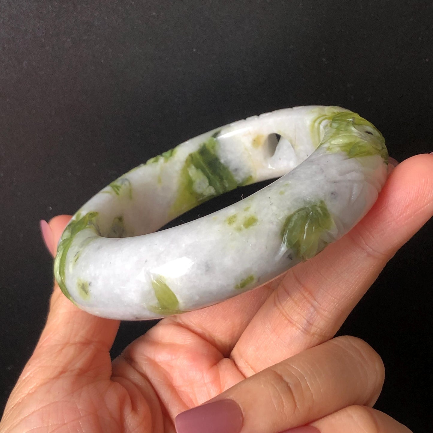 58.2mm Xiu Jade Serpentine Hand Carved Cat in Bamboo Forest Bangle: Natural White Green Bi-colour Jade Handcrafted Bracelet, Stone Carving Gemstone Jewelry Gift for her Green jade White Jade jade carving 3D stone carving cat bracelet kitten bracelet cat carving handcrafted bangle chinese jade cat lover gift natural untreated jade vintage bangle antique bracelet bamboo carving