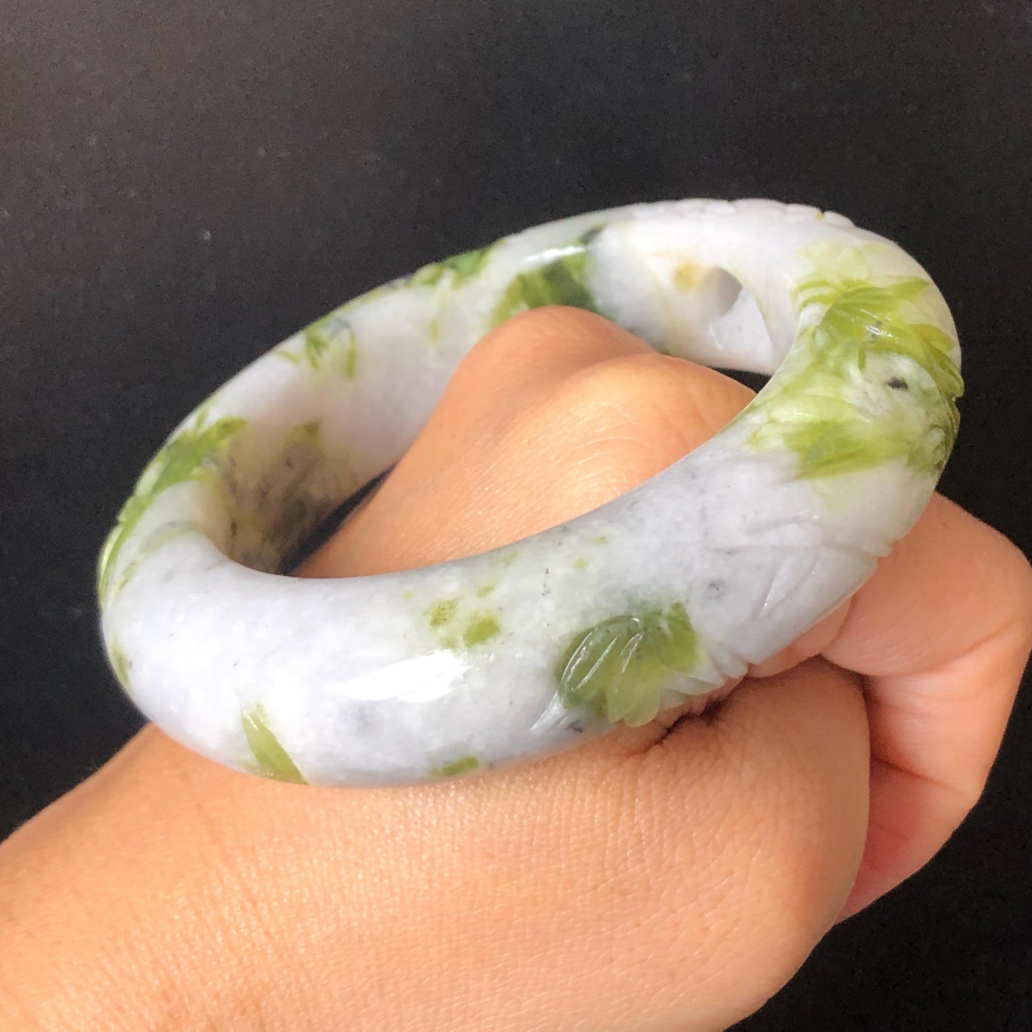 58.2mm Xiu Jade Serpentine Hand Carved Cat in Bamboo Forest Bangle: Natural White Green Bi-colour Jade Handcrafted Bracelet, Stone Carving Gemstone Jewelry Gift for her Green jade White Jade jade carving 3D stone carving cat bracelet kitten bracelet cat carving handcrafted bangle chinese jade cat lover gift natural untreated jade vintage bangle antique bracelet bamboo carving