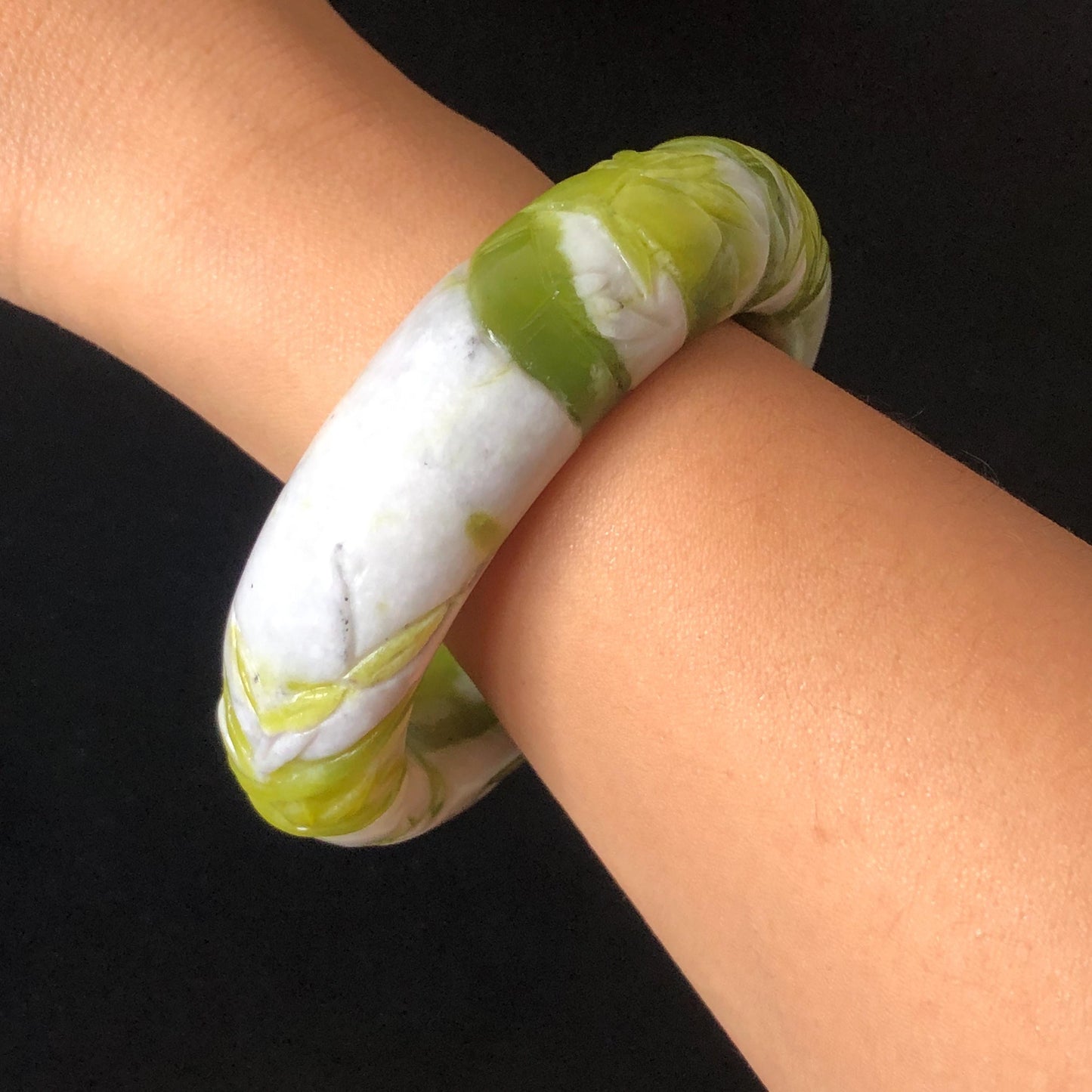 54.4mm Xiu Jade Serpentine Bamboo Forest Bangle: Natural White Green Bi-colour Jade Handcrafted Bracelet, Stone Carving Gemstone Jewelry Gift for her Green jade White Jade jade carving 3D stone carving cat bracelet kitten bracelet handcrafted bangle chinese jade gift natural untreated jade vintage bangle antique bracelet bamboo carving