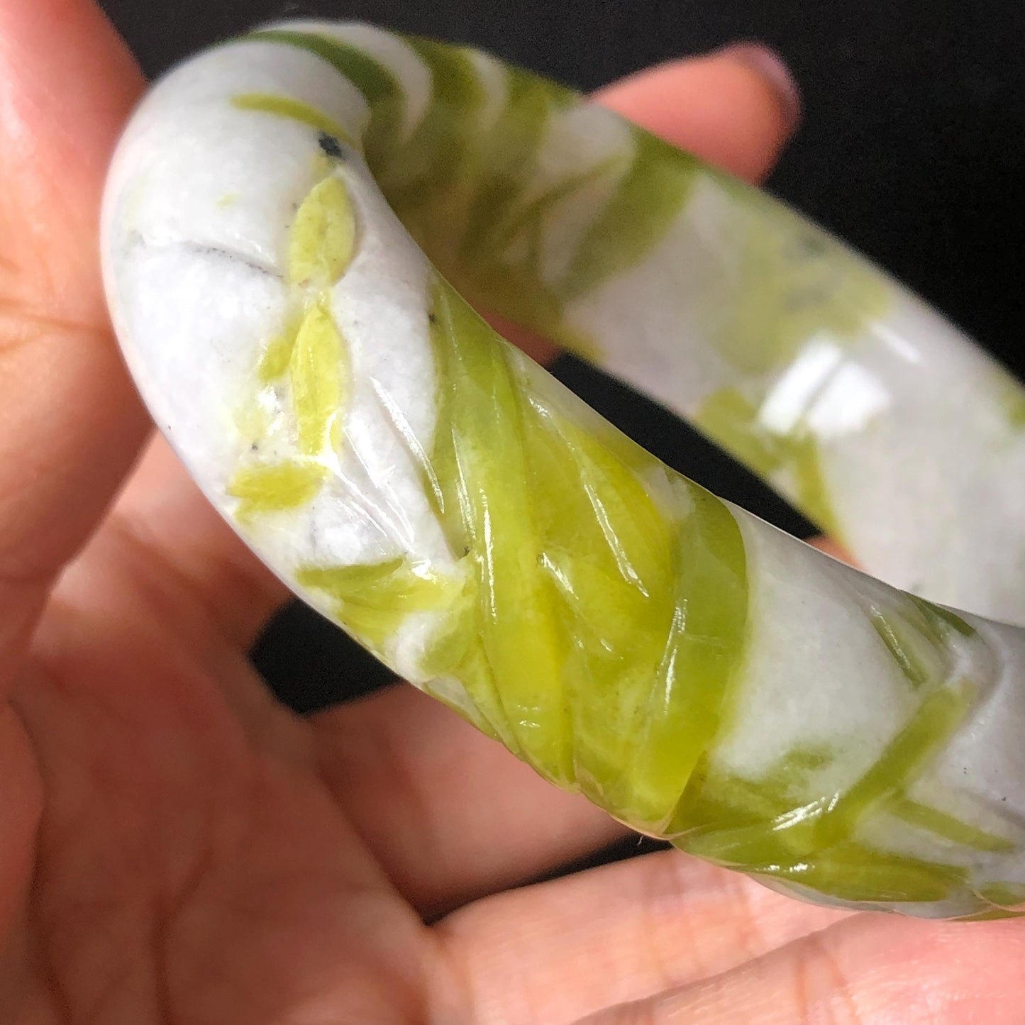 54.4mm Xiu Jade Serpentine Bamboo Forest Bangle: Natural White Green Bi-colour Jade Handcrafted Bracelet, Stone Carving Gemstone Jewelry Gift for her Green jade White Jade jade carving 3D stone carving cat bracelet kitten bracelet handcrafted bangle chinese jade gift natural untreated jade vintage bangle antique bracelet bamboo carving
