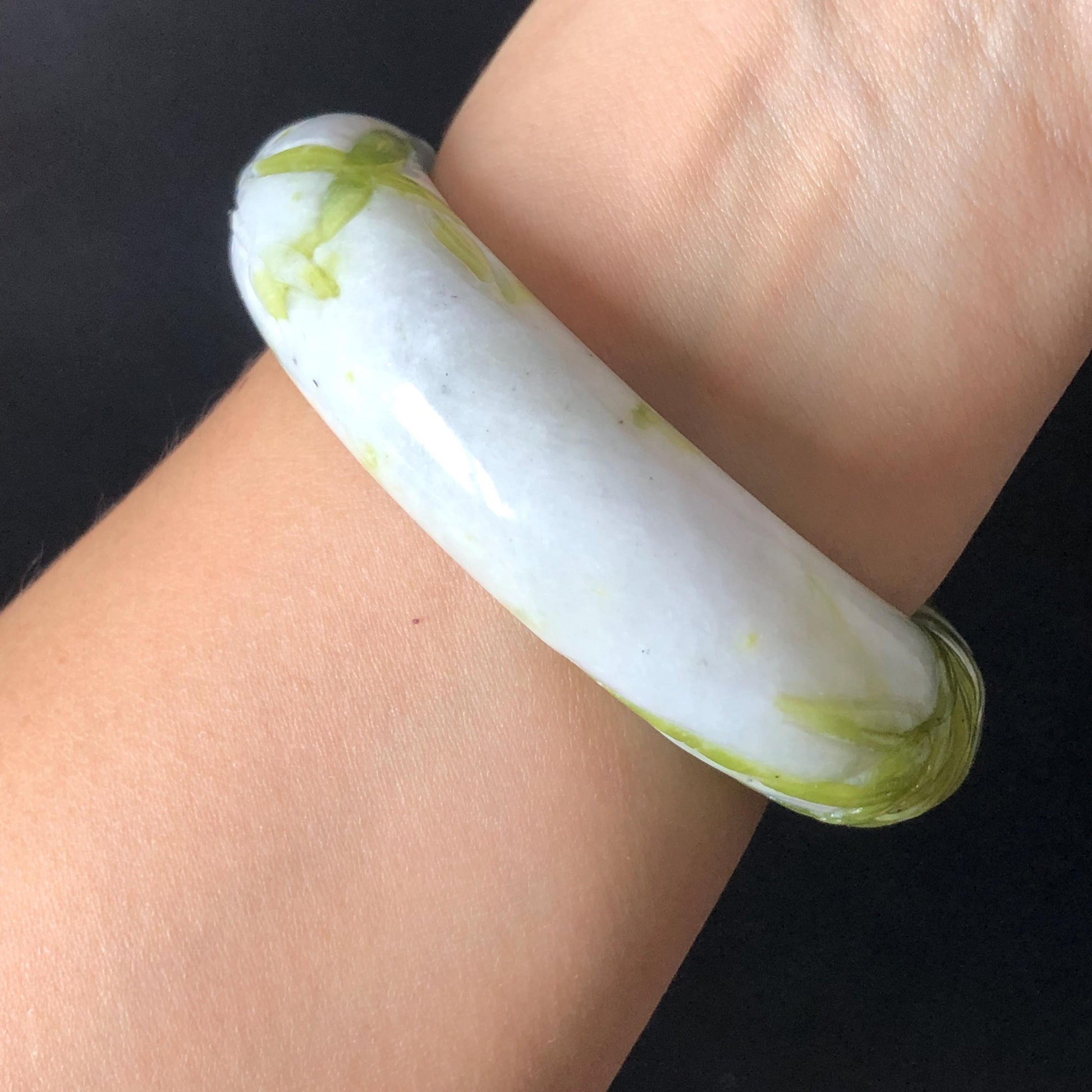 54.4mm Xiu Jade Serpentine Bamboo Forest Bangle: Natural White Green Bi-colour Jade Handcrafted Bracelet, Stone Carving Gemstone Jewelry Gift for her Green jade White Jade jade carving 3D stone carving cat bracelet kitten bracelet handcrafted bangle chinese jade gift natural untreated jade vintage bangle antique bracelet bamboo carving