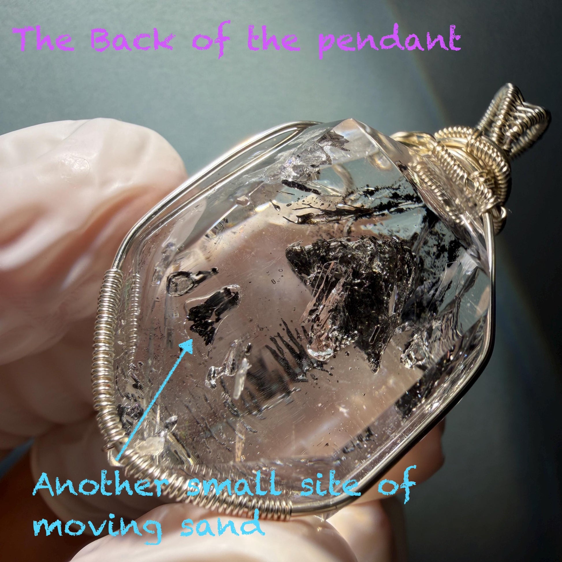 Polished Enhydro Quartz (Herkimer Diamond) Wire Wrapped Pendant Adjustable Necklace: Rainbow Shifting Big Bubble and Moving Sand Waterfall Inclusion Crystal | Natural Gemstone Birthstone Gift for her men necklace chakra crystal purify stone minerals specimen adjustable choker silver pendant inclusion crystal inclusion quartz jewelry rainbow quartz choker necklace enhydro crystal S925 silver pendant minerals specimen