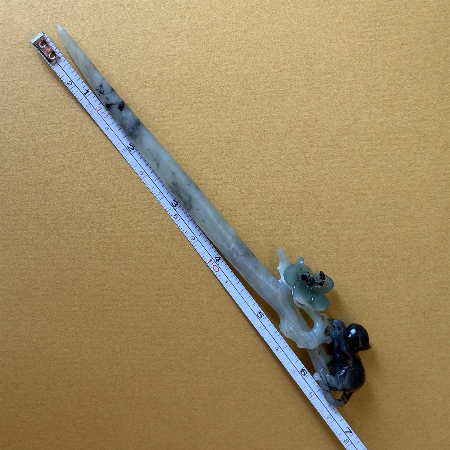 Xiu Jade Serpentine Hand Carved Cat Kitten with Butterfly Hair Pin | Natural Certified Yellow & Blue Jade Handcrafted Flower Hair Stick | Cat Lover Gift for her blue jade yellow jade brown jade carving frosty blue jade sky blue jade cat carving kitten carving hand engraved cat hair stick hand carved kitten hairpins japanese hair clip korean hair fork vintage hair comb hanfu hair pins untreated jade with certificate butterfly carving butterfly hair stick flower carving 3D stone carving