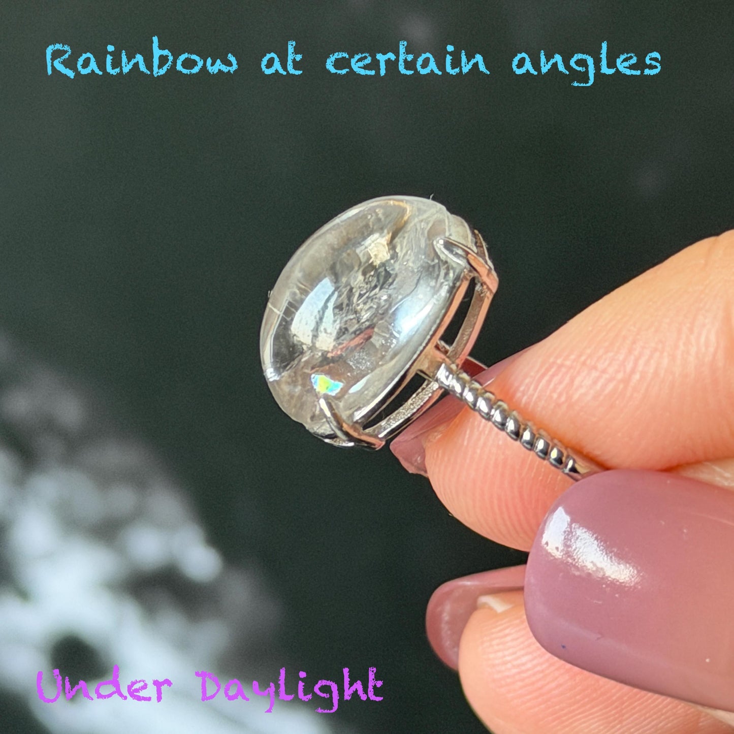 Rare Polished Enhydro Quartz (Herkimer Diamond) S925 Silver Adjustable Ring: Mild Rainbow Moving Black Tourmaline & Still Bubble Inclusion Crystal Statement Ring for Women ring crystal band ring crystal cocktail ring crystal stackable ring 7 chakra crystal ring meditation crystal healing stone birthstone silver ring ring for men rainbow quartz minerals specimen inclusion quartz