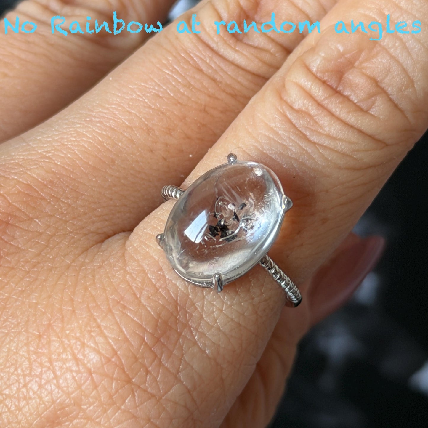 Rare Polished Enhydro Quartz (Herkimer Diamond) S925 Silver Adjustable Ring: Mild Rainbow Moving Black Tourmaline & Still Bubble Inclusion Crystal Statement Ring for Women ring crystal band ring crystal cocktail ring crystal stackable ring 7 chakra crystal ring meditation crystal healing stone birthstone silver ring ring for men rainbow quartz minerals specimen inclusion quartz