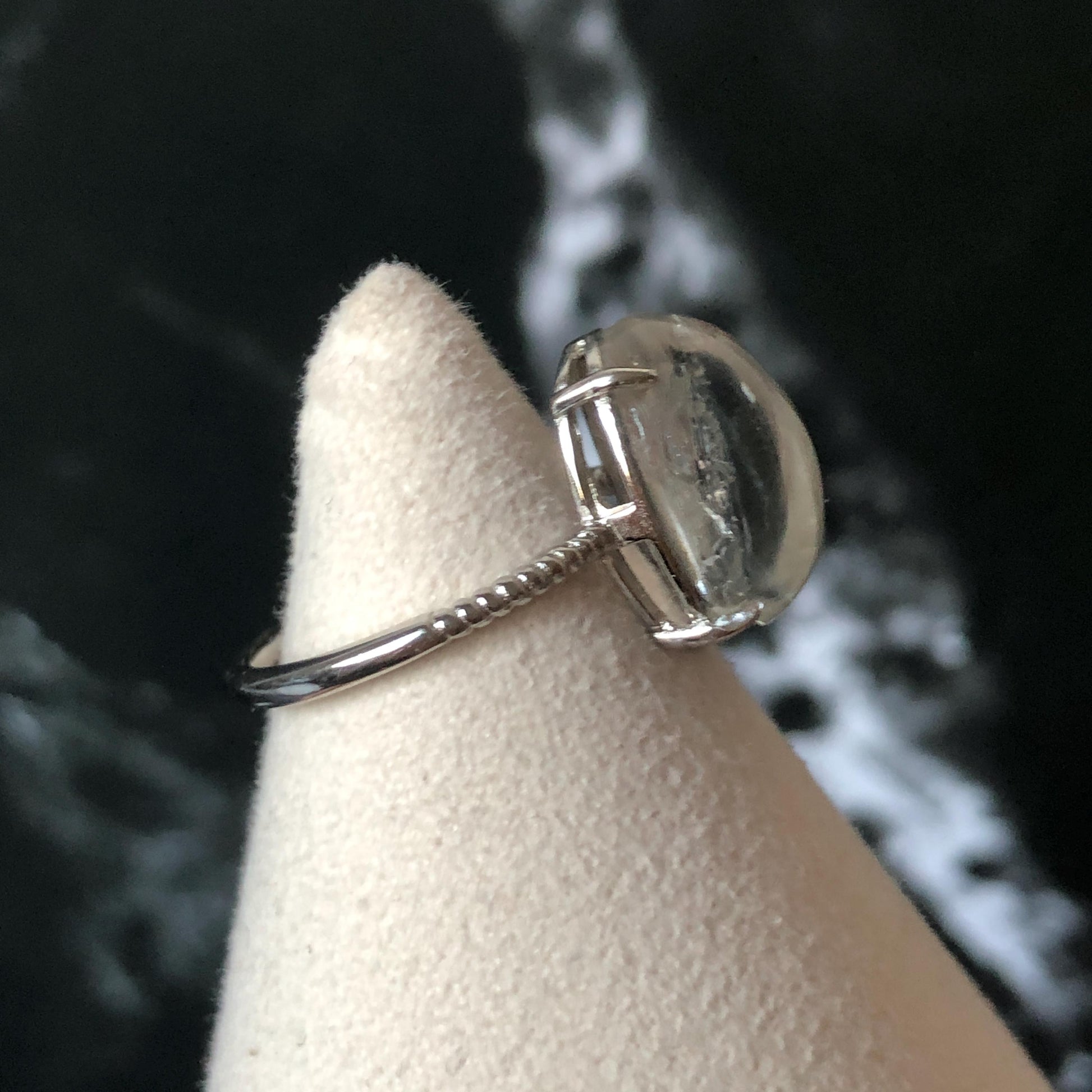 Rare Polished Enhydro Quartz (Herkimer Diamond) S925 Silver Adjustable Ring: Mild Rainbow Moving Black Tourmaline & Still Bubble Inclusion Crystal Statement Ring for Women ring crystal band ring crystal cocktail ring crystal stackable ring 7 chakra crystal ring meditation crystal healing stone birthstone silver ring ring for men rainbow quartz minerals specimen inclusion quartz