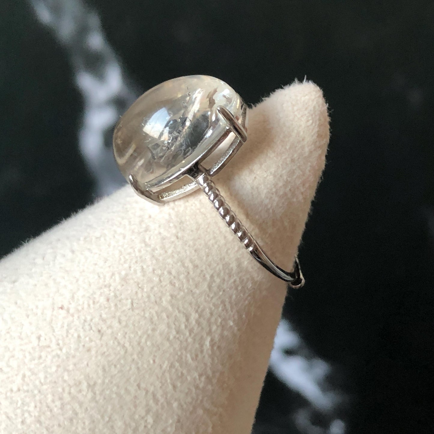 Rare Polished Enhydro Quartz (Herkimer Diamond) S925 Silver Adjustable Ring: Mild Rainbow Moving Black Tourmaline & Still Bubble Inclusion Crystal Statement Ring for Women ring crystal band ring crystal cocktail ring crystal stackable ring 7 chakra crystal ring meditation crystal healing stone birthstone silver ring ring for men rainbow quartz minerals specimen inclusion quartz