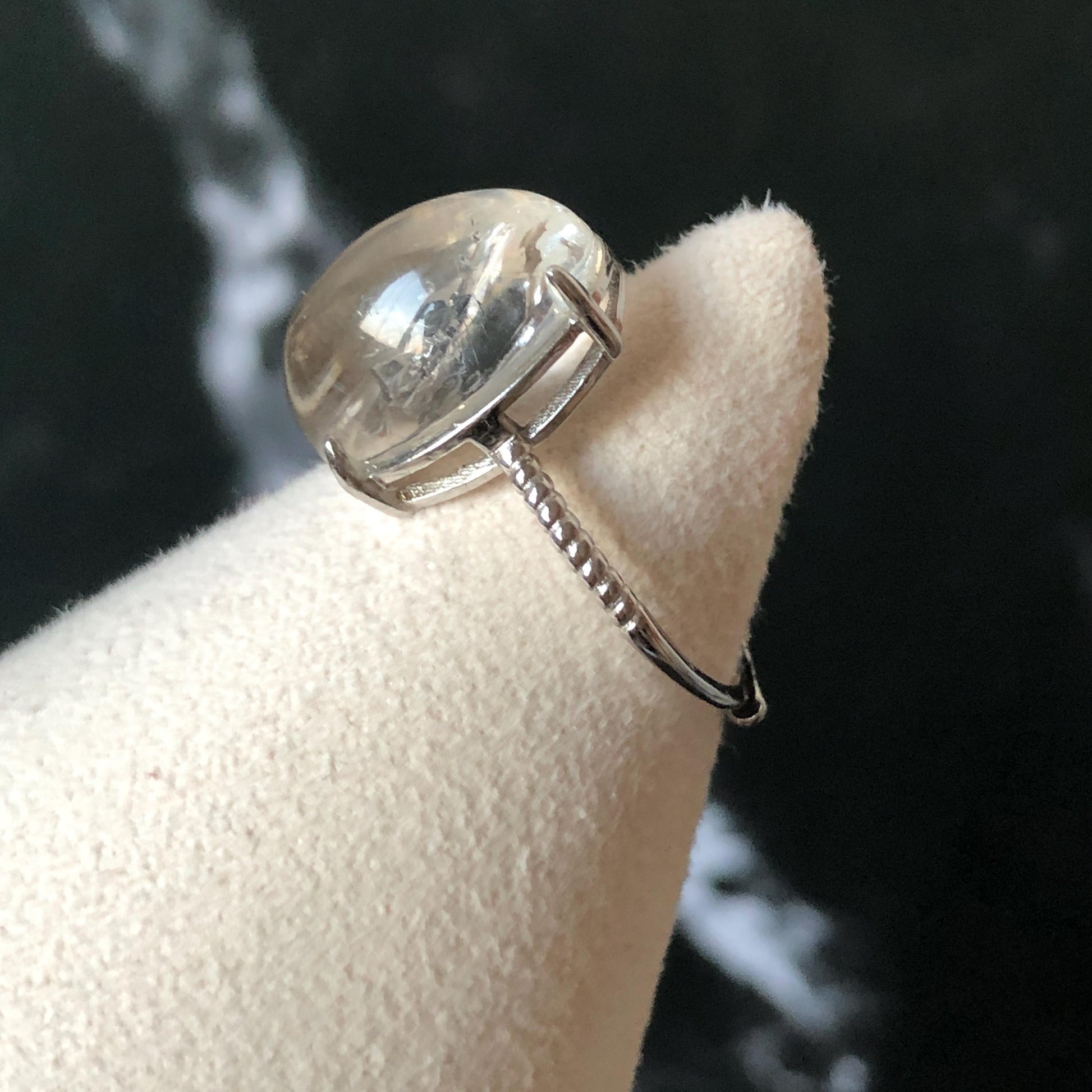 Rare Polished Enhydro Quartz (Herkimer Diamond) S925 Silver Adjustable Ring: Mild Rainbow Moving Black Tourmaline & Still Bubble Inclusion Crystal Statement Ring for Women ring crystal band ring crystal cocktail ring crystal stackable ring 7 chakra crystal ring meditation crystal healing stone birthstone silver ring ring for men rainbow quartz minerals specimen inclusion quartz