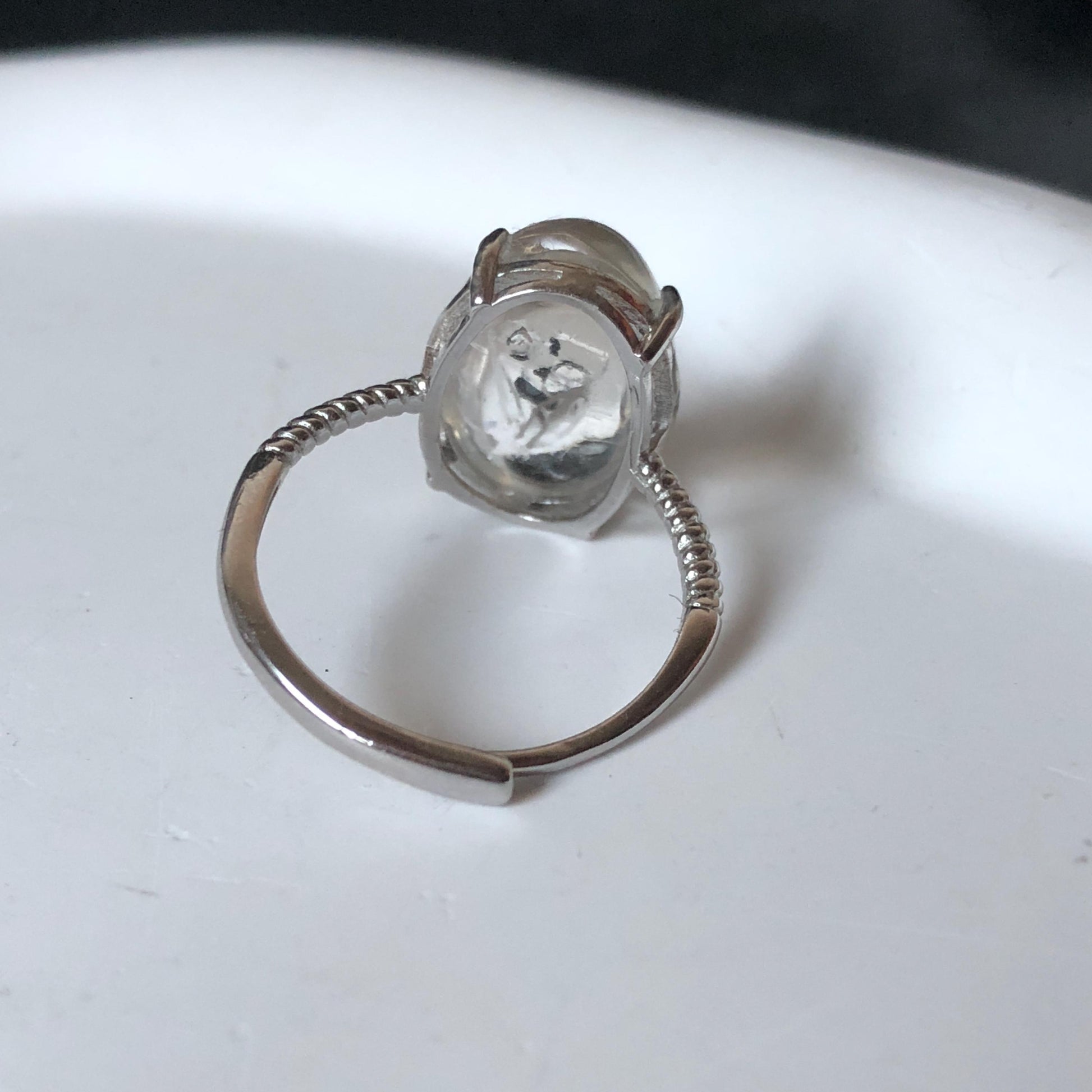 Rare Polished Enhydro Quartz (Herkimer Diamond) S925 Silver Adjustable Ring: Mild Rainbow Moving Black Tourmaline & Still Bubble Inclusion Crystal Statement Ring for Women ring crystal band ring crystal cocktail ring crystal stackable ring 7 chakra crystal ring meditation crystal healing stone birthstone silver ring ring for men rainbow quartz minerals specimen inclusion quartz