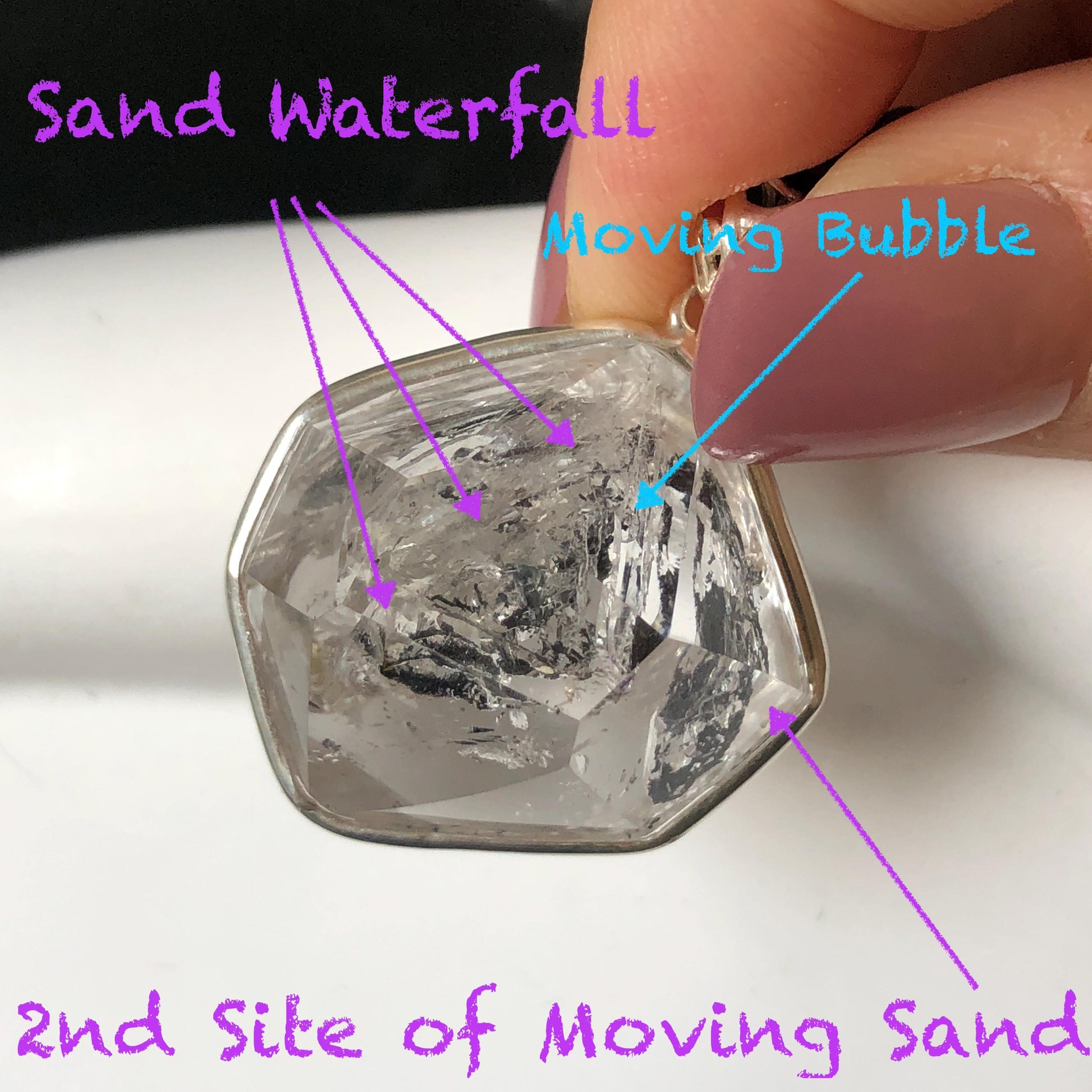 Rare Polished Enhydro Quartz (Herkimer Diamond) S925 Silver Pendant Adjustable Necklace | 2 Sites of Moving Sand & Clear Bubble Inclusion Crystal | Natural Gemstone Birthstone Gift for her men necklace chakra crystal purify stone minerals specimen adjustable choker silver pendant inclusion crystal inclusion quartz jewelry rainbow quartz choker necklace enhydro crystal S925 silver pendant